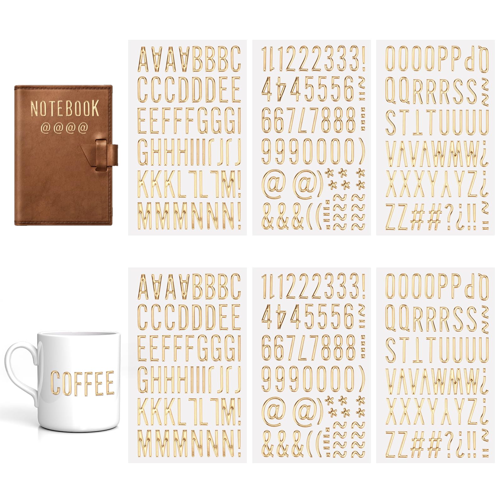 6 Hojas Pegatinas de Letras y Números, 2,5 cm Pegatinas de Letras y Números Adhesivas de Espuma 3D Pegatinas de Letras y Números Hinchadas Doradas Pegatinas de Letras Mayúsculas