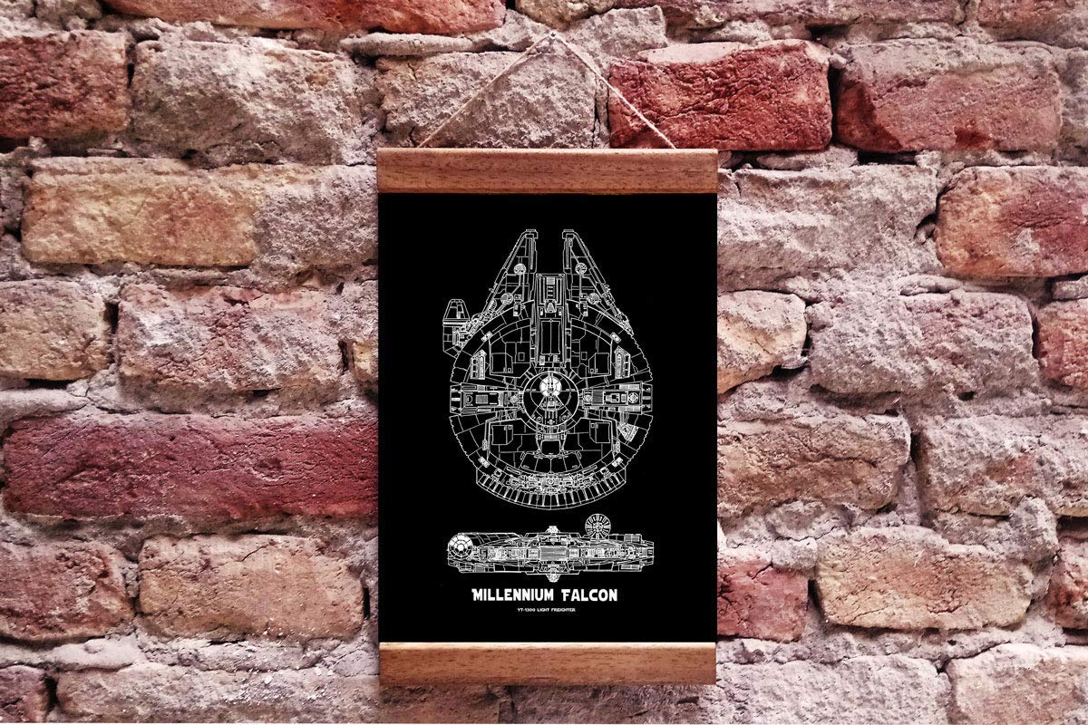 Millennium Falcon Patent Blueprint Star Wars, Rogue One, Darth Vader, Yoda, Jedi, Geek Decor, Wood Framed Canvas Print, Wall Decor B239b