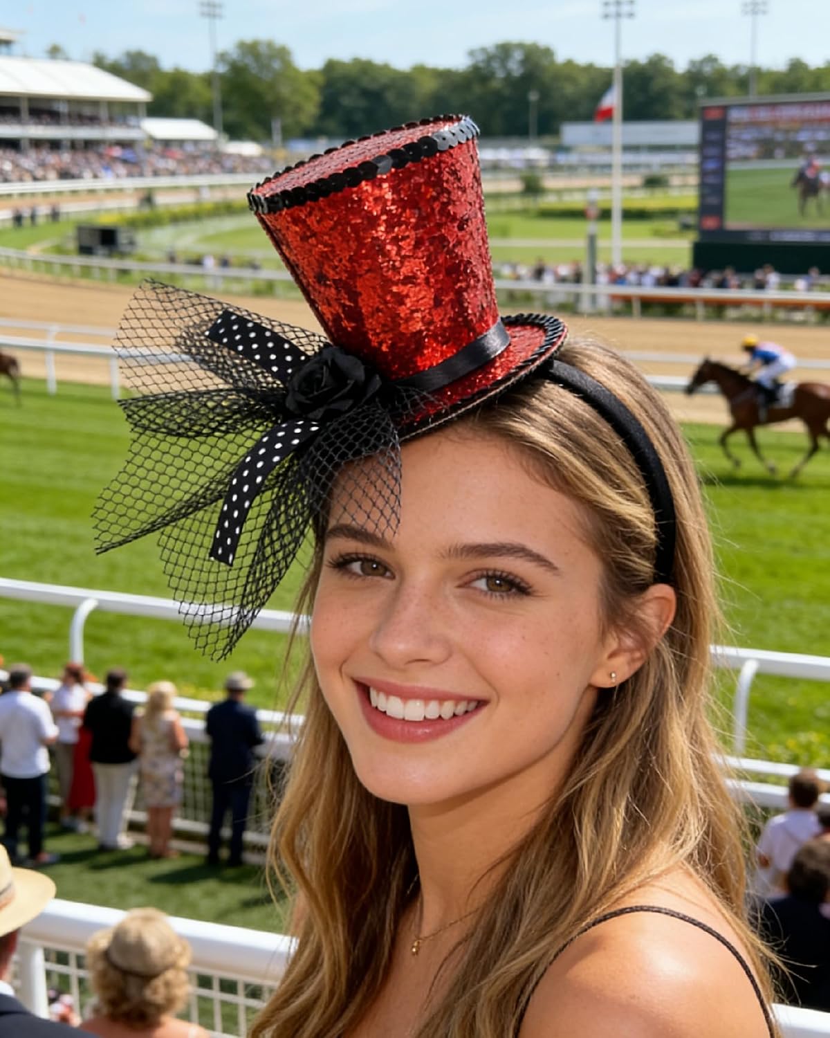 Red Mini Top Hat Headband Fascinator Tea Party Headpiece for Women