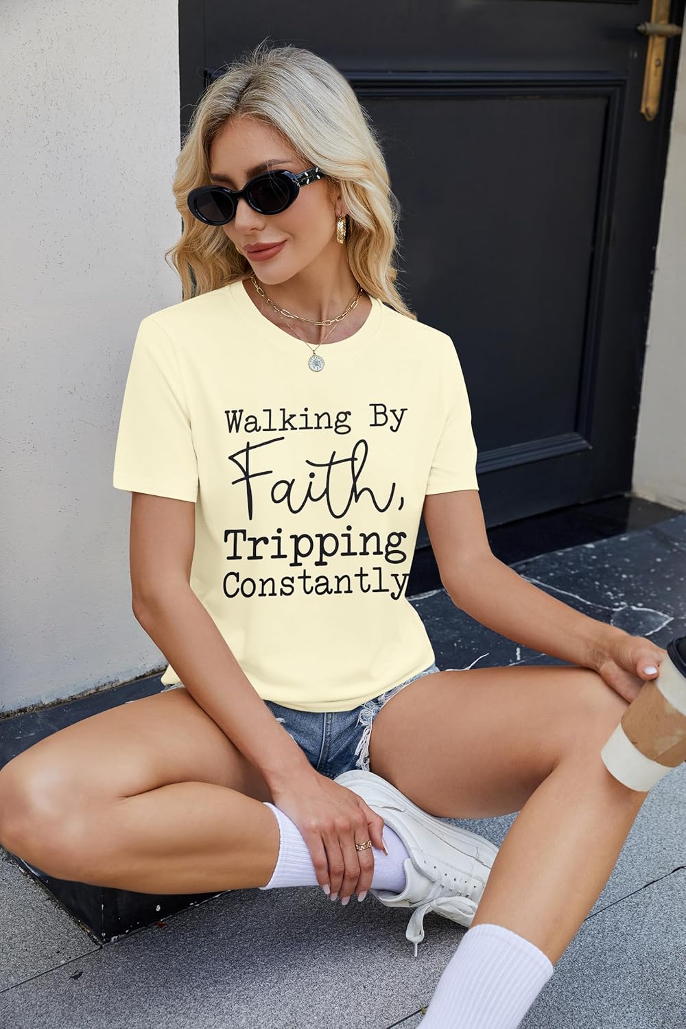 Christian T-Shirts Women Walking by Womens T Shirts Faith Tripping Constantly T-Shirt Inspirational Faithful Religious Tees - Image 7