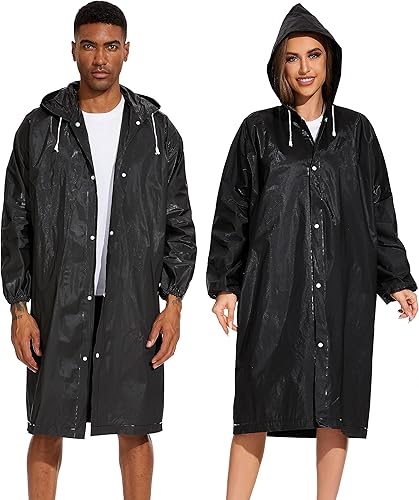 Miniatura 1 de 2-Pack Reusable Rain Ponchos for Adults - Hooded Raincoats for WomenMen with Drawstring