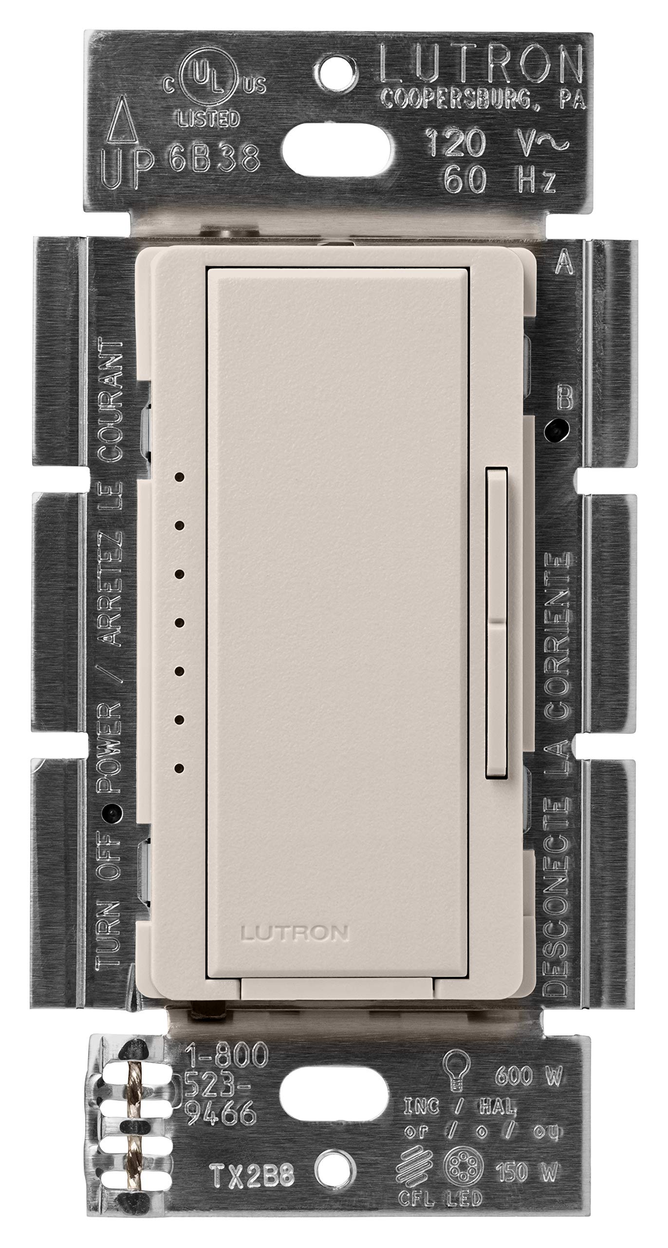 Lutron Maestro LED+ Dimmer Switch for Dimmable LED, Halogen and Incandescent Bulbs, 150W/Single-Pole or Multi-Location, MACL-153M-TP, Taupe