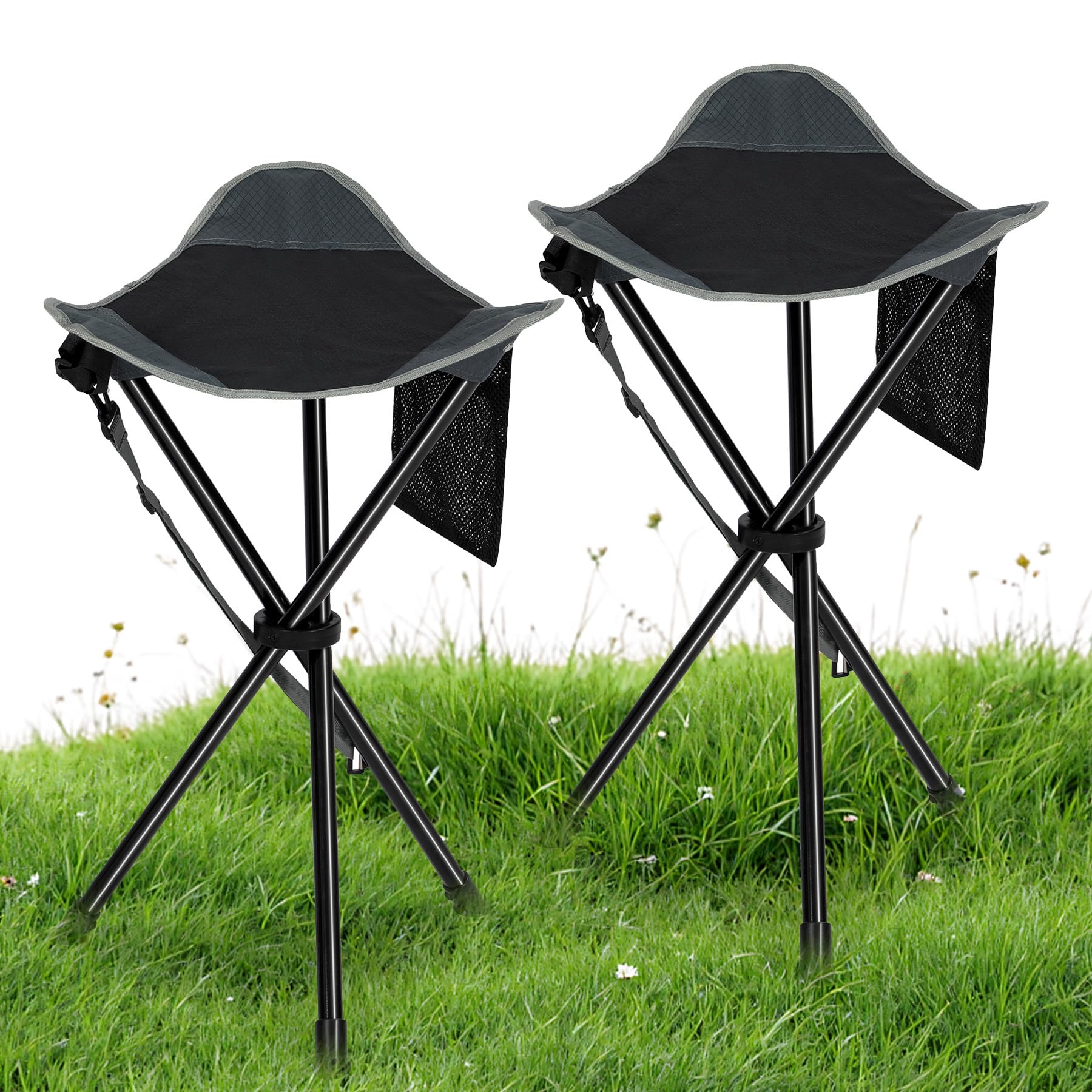 REDCAMP Deux Tabouret Pliant Tabouret Pliant à Trois Pieds ultraléger, Tabouret de Camping 57cm de Haut 102KG de Charge avec Poche latérale, Tabouret de pêche Portable Pliable pour Le Camping