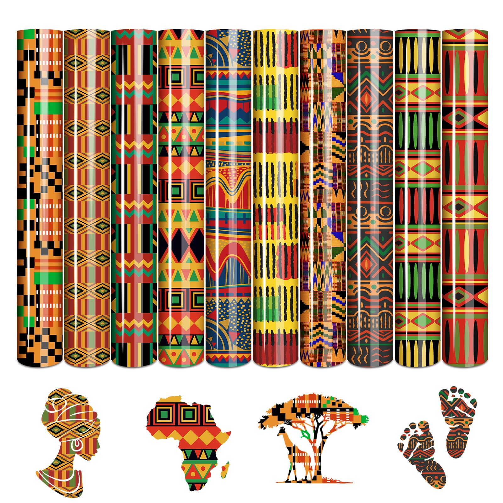 Tintnut Kente African Heat Transfer Vinyl,10 Pcs 12×10in Iron on Vinyl