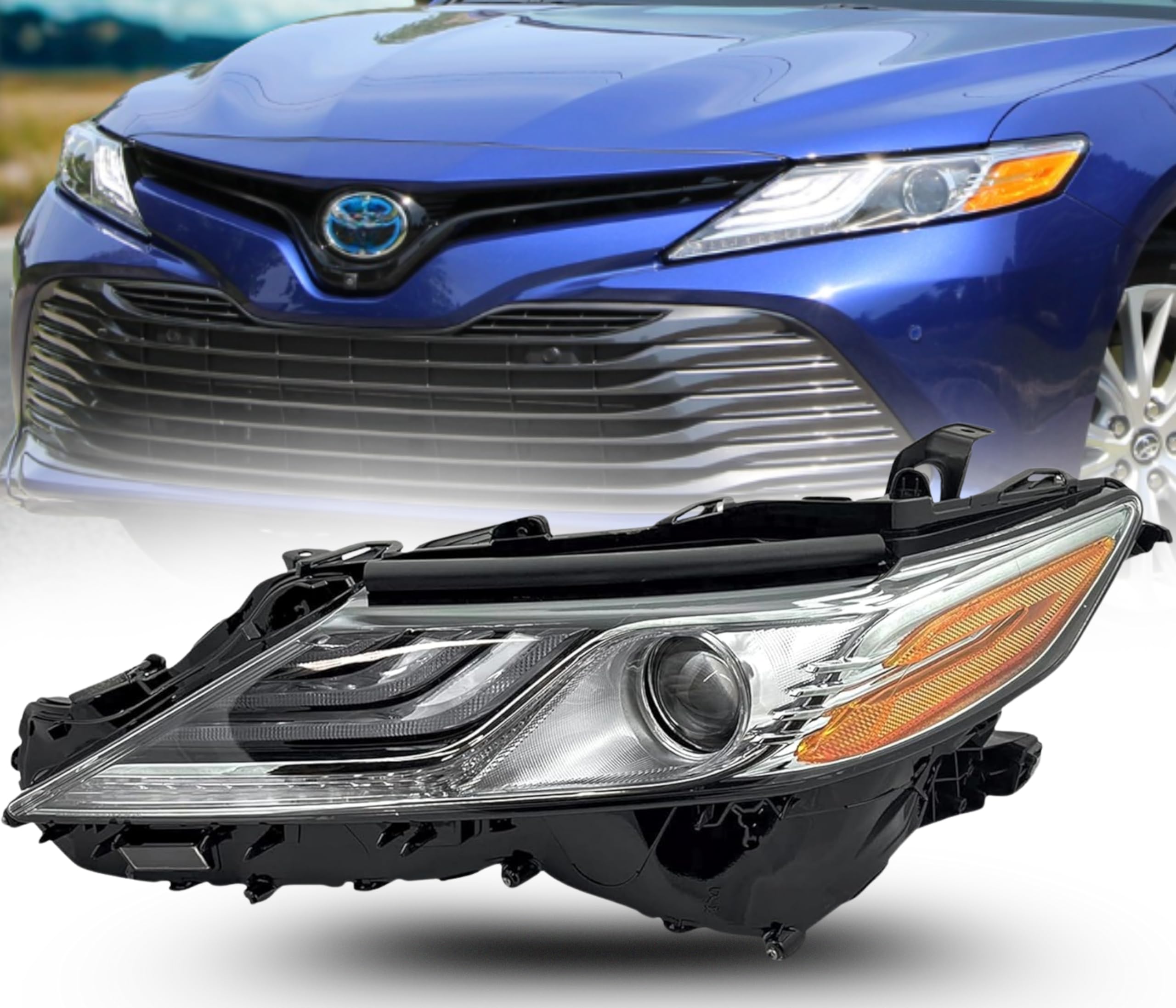 Replacement For Toyota Camry Headlight 2018 2019 2020 XLE/XSE Headlamp LED with Bulb, Headlamp Toyota Camry, Left/Driver Side, TO2502256 81150-06D70