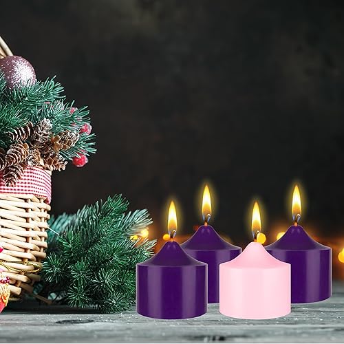 Miniatura 6 de Mega Candles Juego de 4 velas de Adviento de Navidad sin perfume, vertidas a mano de cera de alta calidad, velas de pilar redondas de 3 x 3
