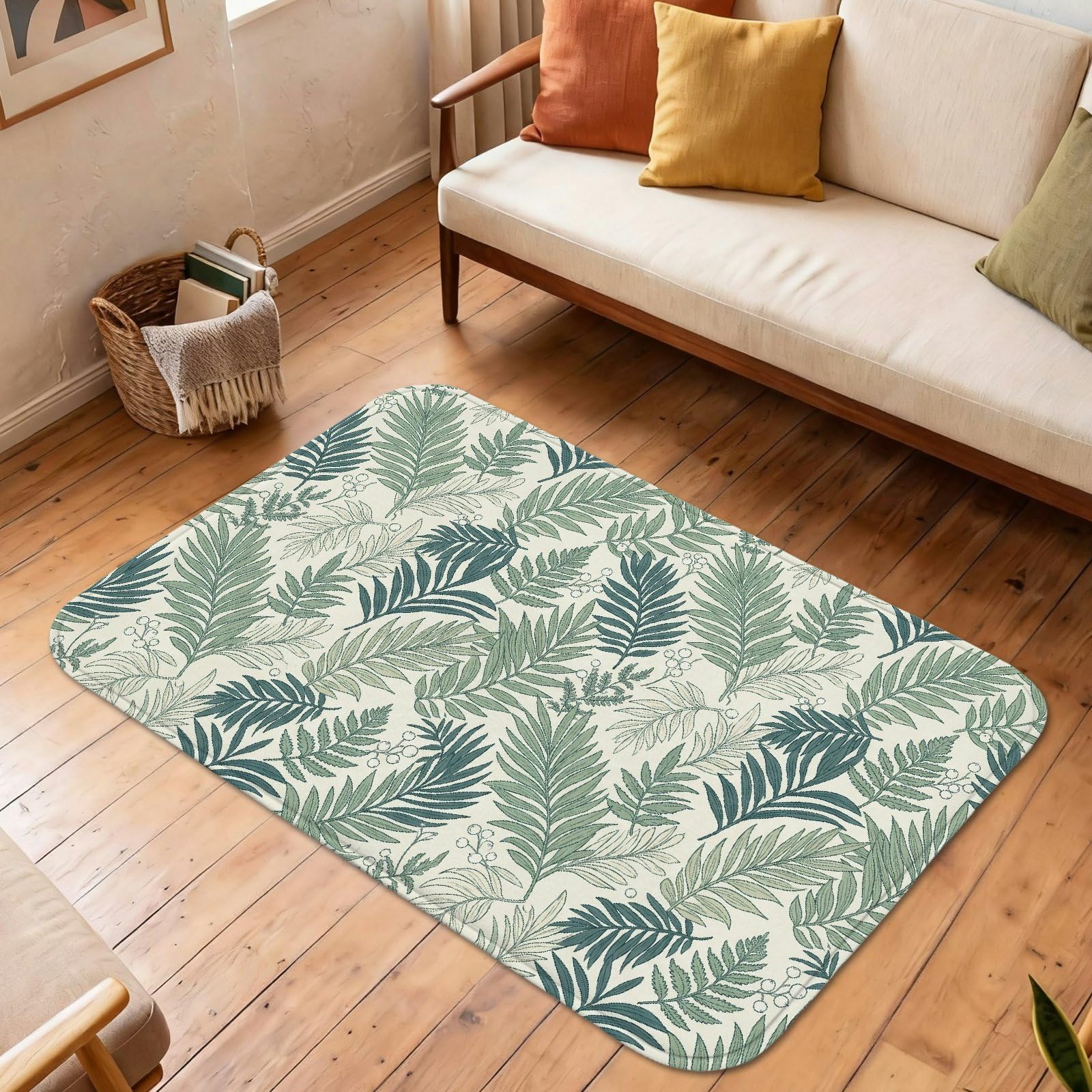 Alfombra de área de hojas, bayas naturales tropicales, vides, verano, verde, esponja, suave, rectangular, resistente a las manchas, para sala de estar, dormitorio, cocina, pasillo, decoración de 5 x 7