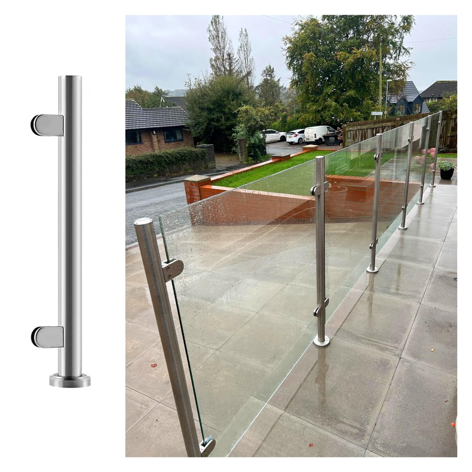 Słupek balustradowy ze stali nierdzewnej do szklanego panelu 10-12 mm, zewnętrzny taras ogrodowy, wysoki szklany zacisk balustradowy, słup ogrodzeniowy, szklana kolumna, okrągły słup ogrodzeniowy