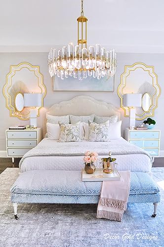 Miniatura 10 de Chende Espejo dorado para decoración de pared, espejo grande de sala de estar de 32 x 24 pulgadas con vidrio biselado y marco de madera, espejo de