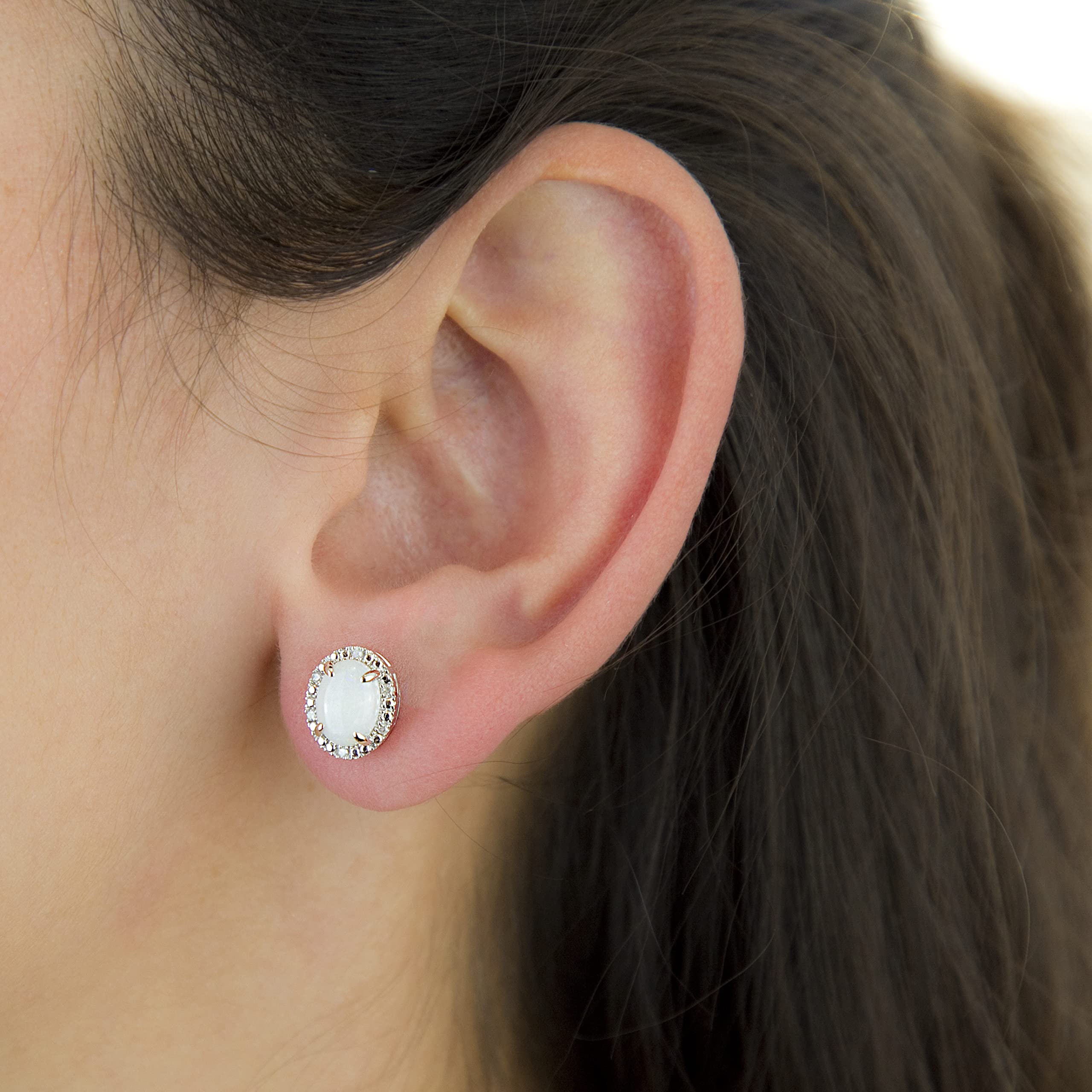 CARISSIMA Damen-Ohrstecker Gold 9ct Diamond and Cluster Stud Earrings 375 Weißgold Opal weiß Ovalschliff Diamant-5.58.927O