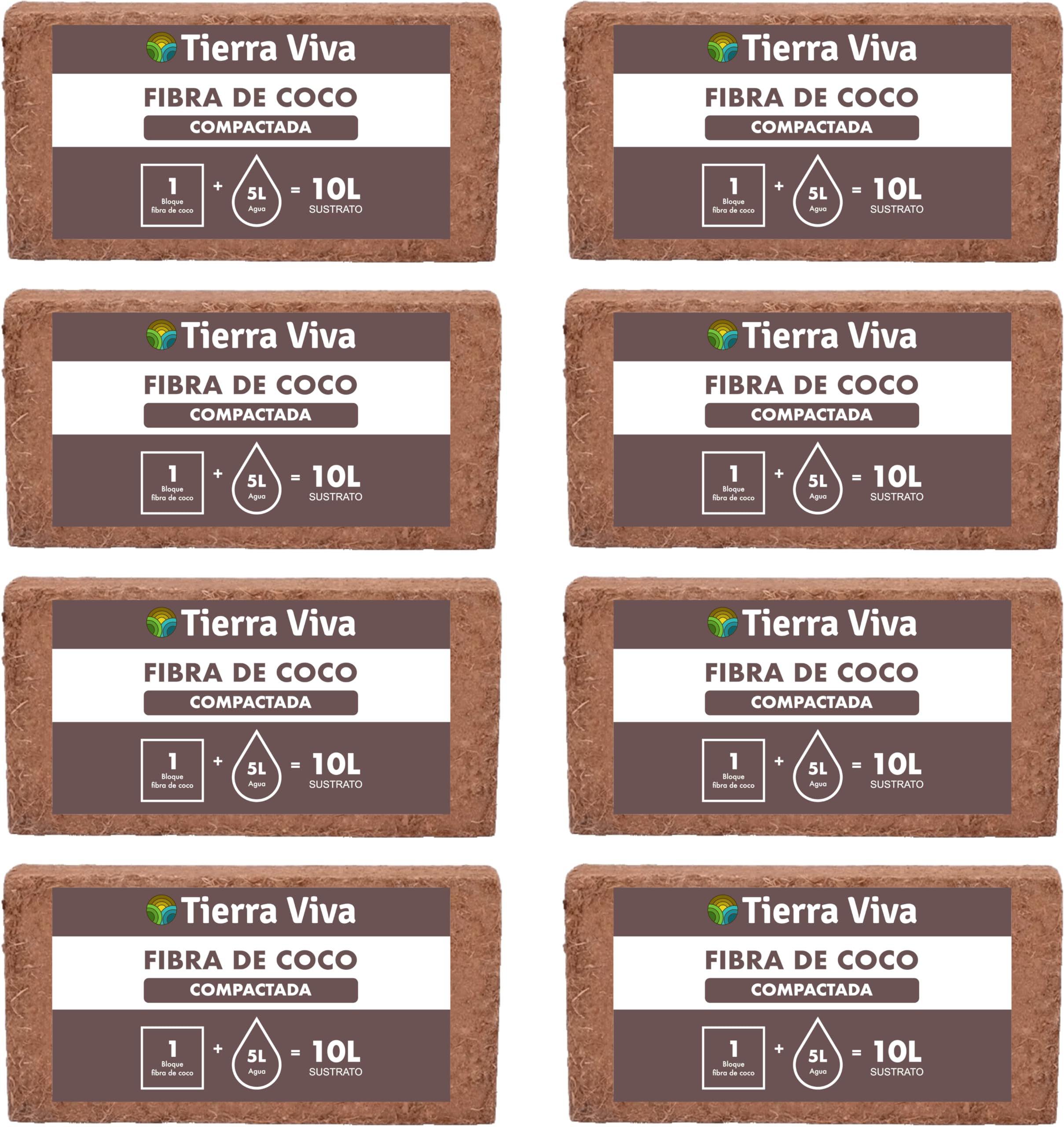 Fibra de Coco para Plantas Natural 8 x 10L | Sustrato de Coco ecológico para Plantas, huerto Urbano, semilleros, Grow y vermicomposteras
