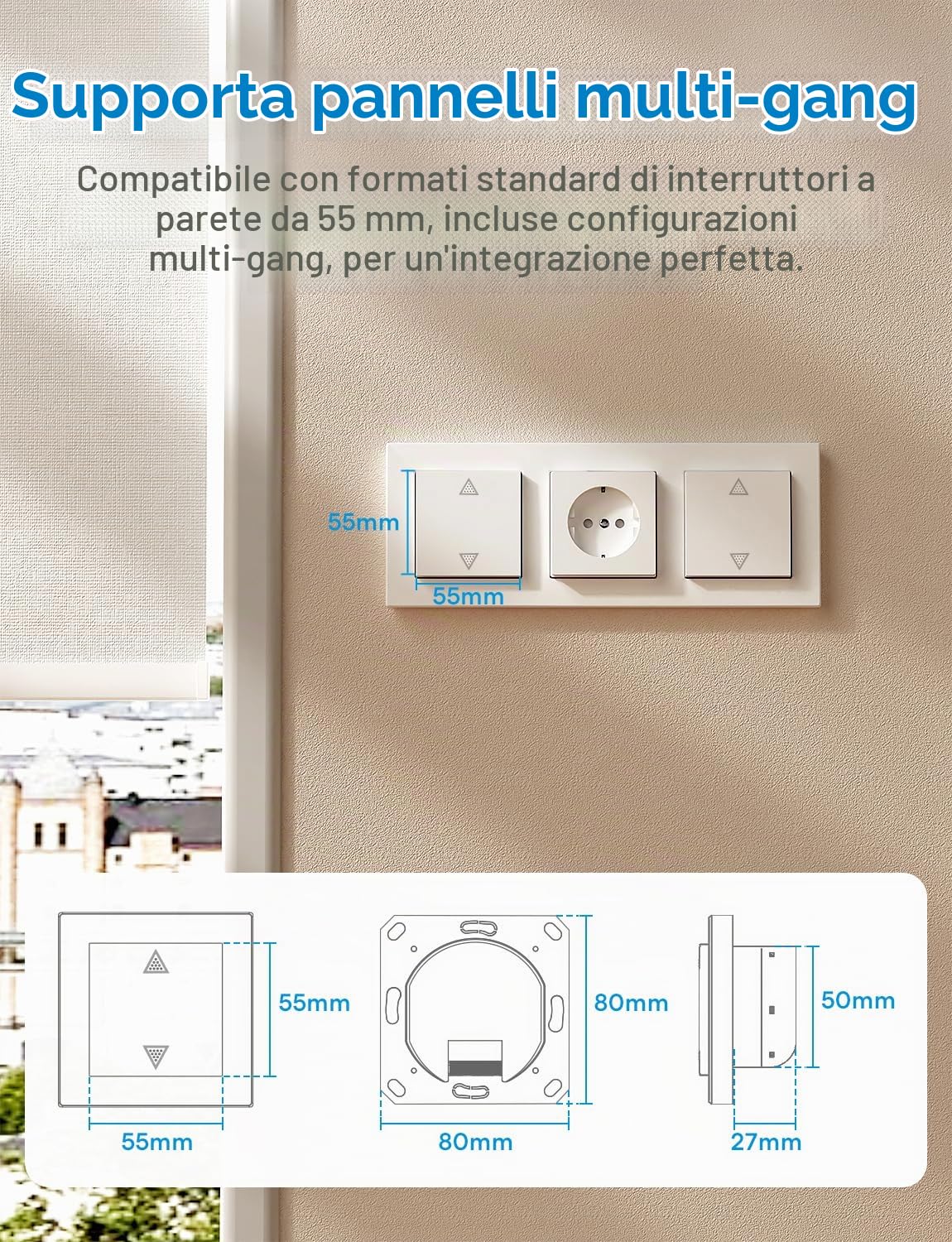 Meross Matter Interruttore WiFi Tapparelle Compatibile con Apple HomeKit Siri, Alexa, Google Assistant e SmartThings, Interruttore WiFi Smart Tapparelle(è Necessario Il Filo Neutro), 4 pezzi