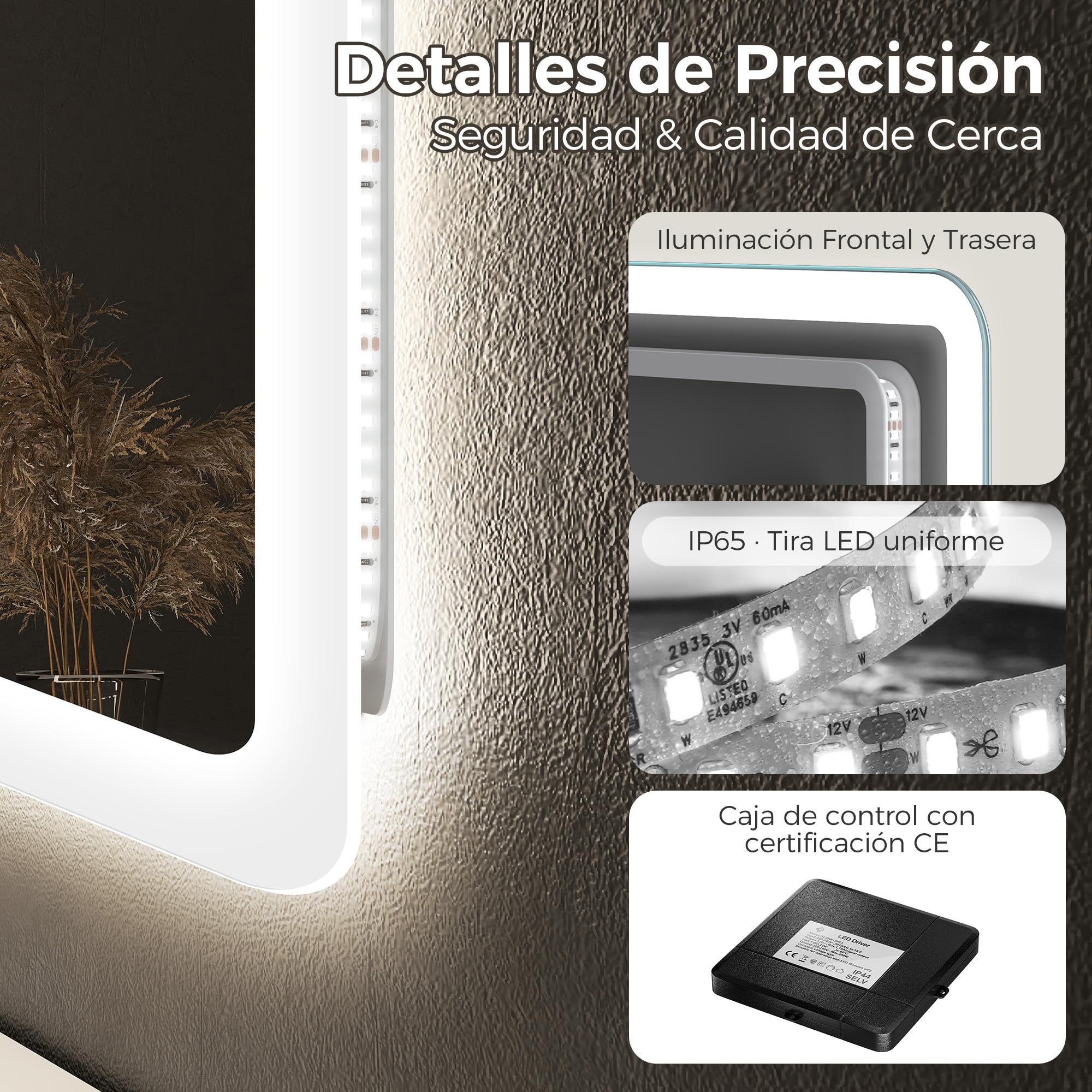 STARLEAD Espejo Baño con Luz Bluetooth 100x70cm LED Antivaho IP44 Vidrio Templado HD