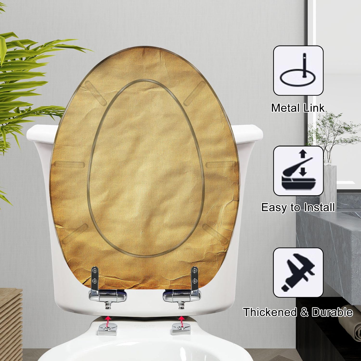 Asiento de inodoro alargado, de cierre suave y liberación rápida para baño.