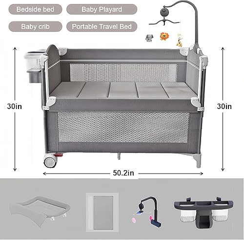Miniatura 6 de Pack and Play - Cuna de noche para bebé, plegable y portátil, cuna de viaje para bebés y niños pequeños, moisés de gran espacio con ruedas (6602