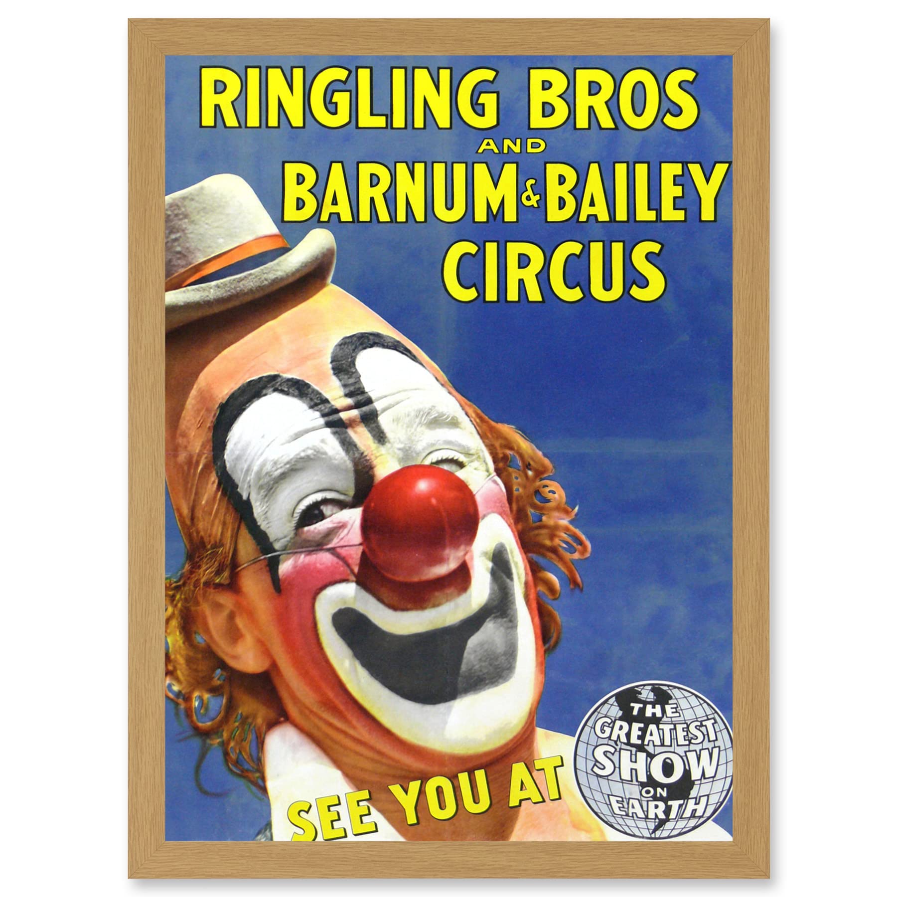 Artery8 Circus Ringling Bros Barnum Bailey Show Clown A4 Artwork Framed Wall Art Print