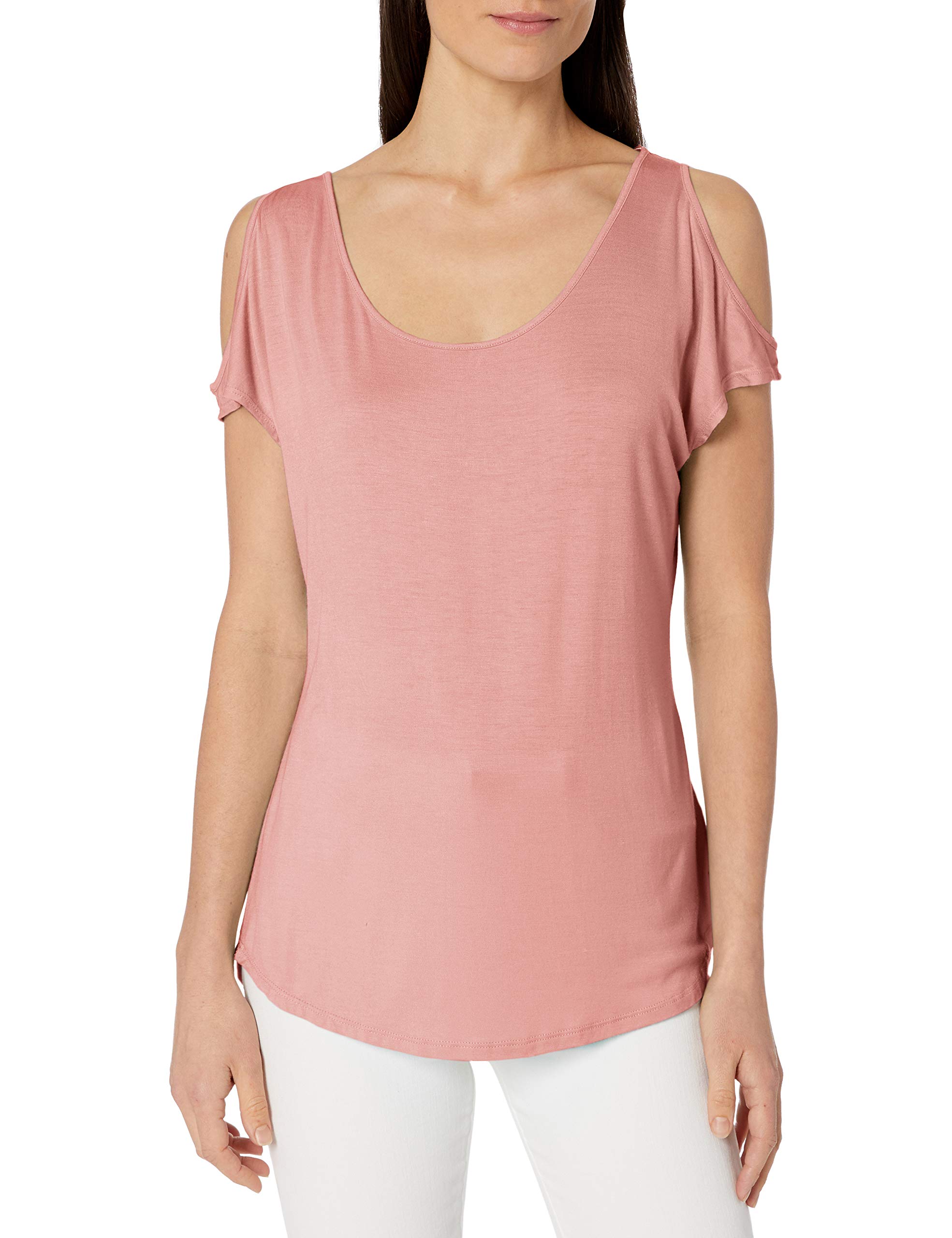 Allison Brittney Women's Short Sleeve Cold Shoulder Scoop Neck Dolman with Hi-Lo Bottom