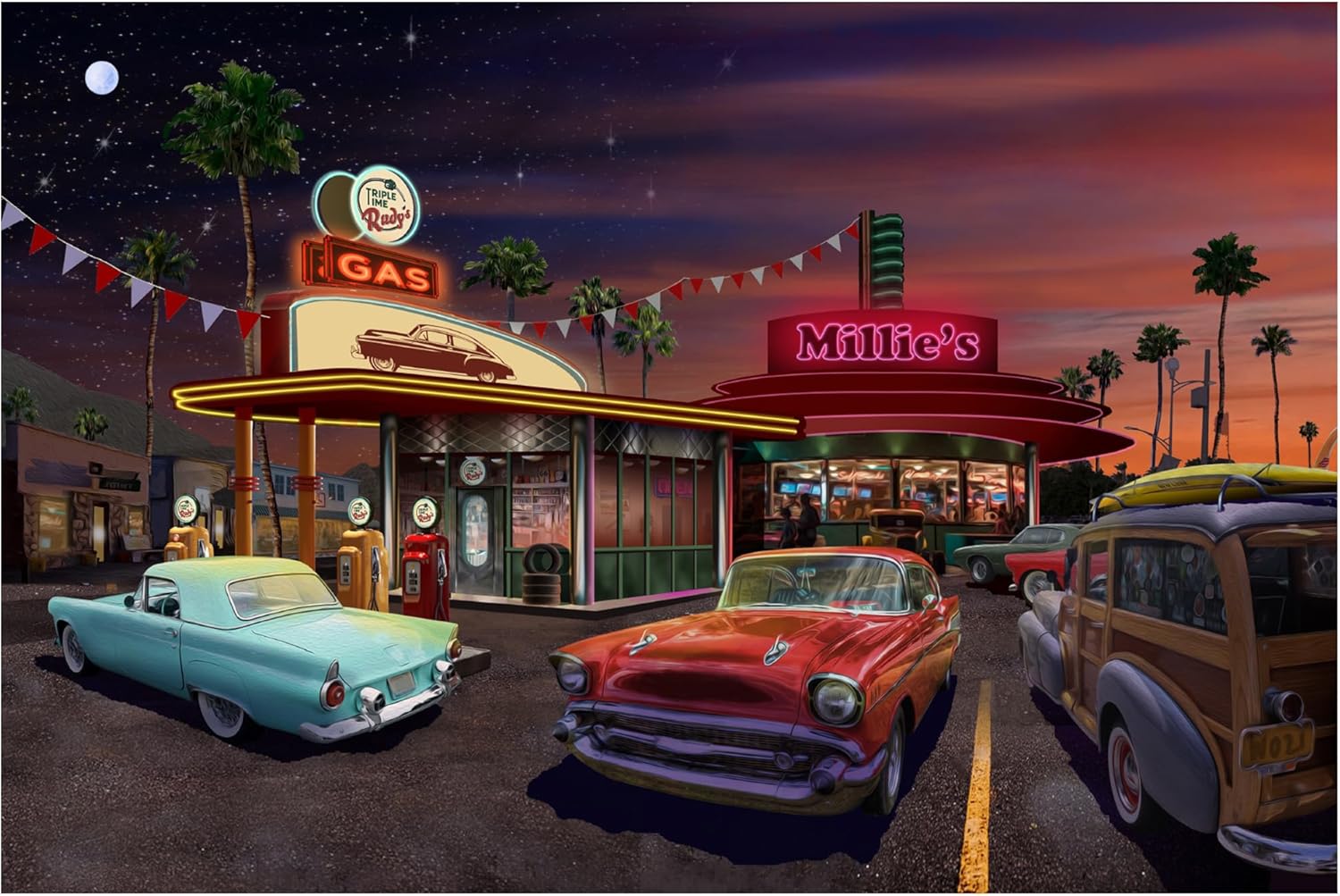 Trademark Fine Art Canvas Wall Art - GL Studio 'Millies 50s Diner' Wall Art for Living Room, Bedroom, or Office Décor