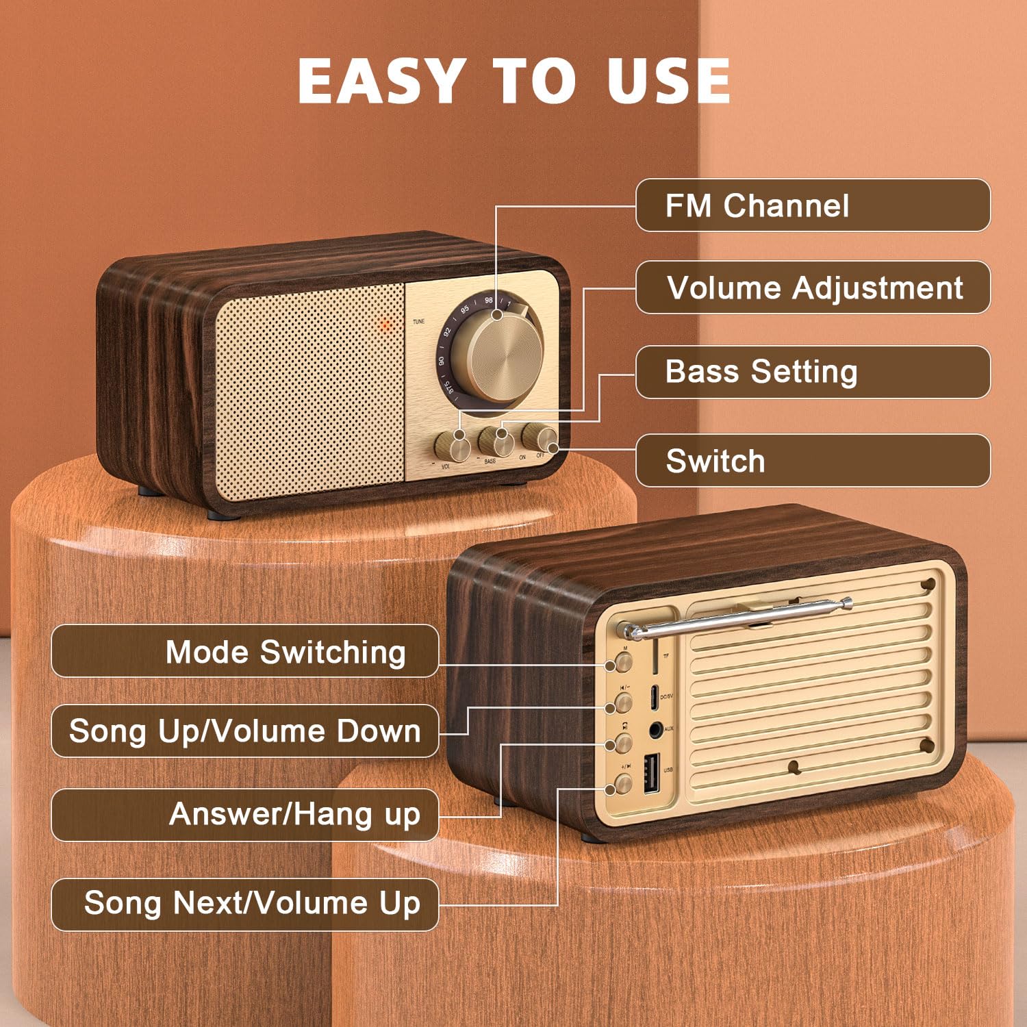 Radio Nostalgiche FM Bluetooth Vintage Cucina Camera da Letto Supporto TF AUX USB