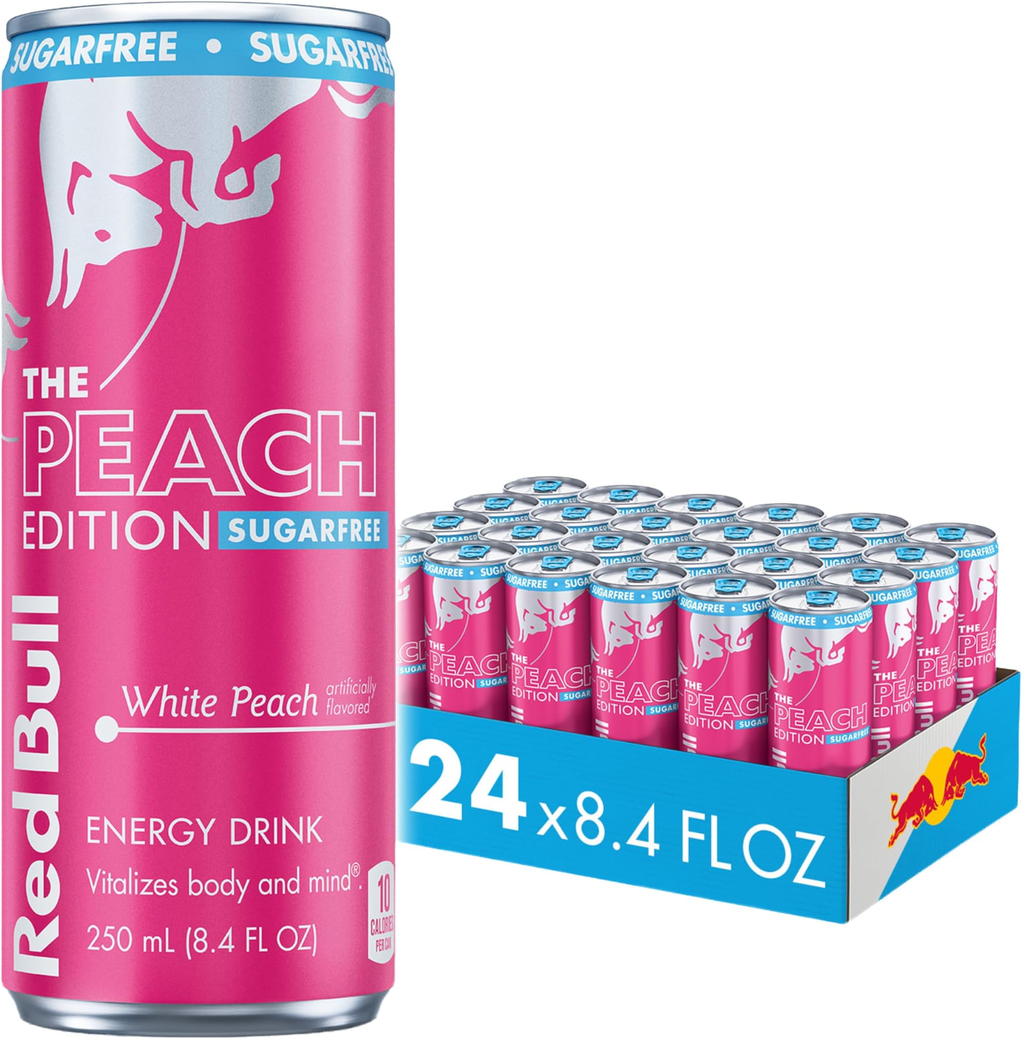 Peach Edition Sugarfree Energy Drink, White Peach, 8.4 fl. oz., Case of 24 cans, with 80mg Caffeine, Taurine & B Vitamins