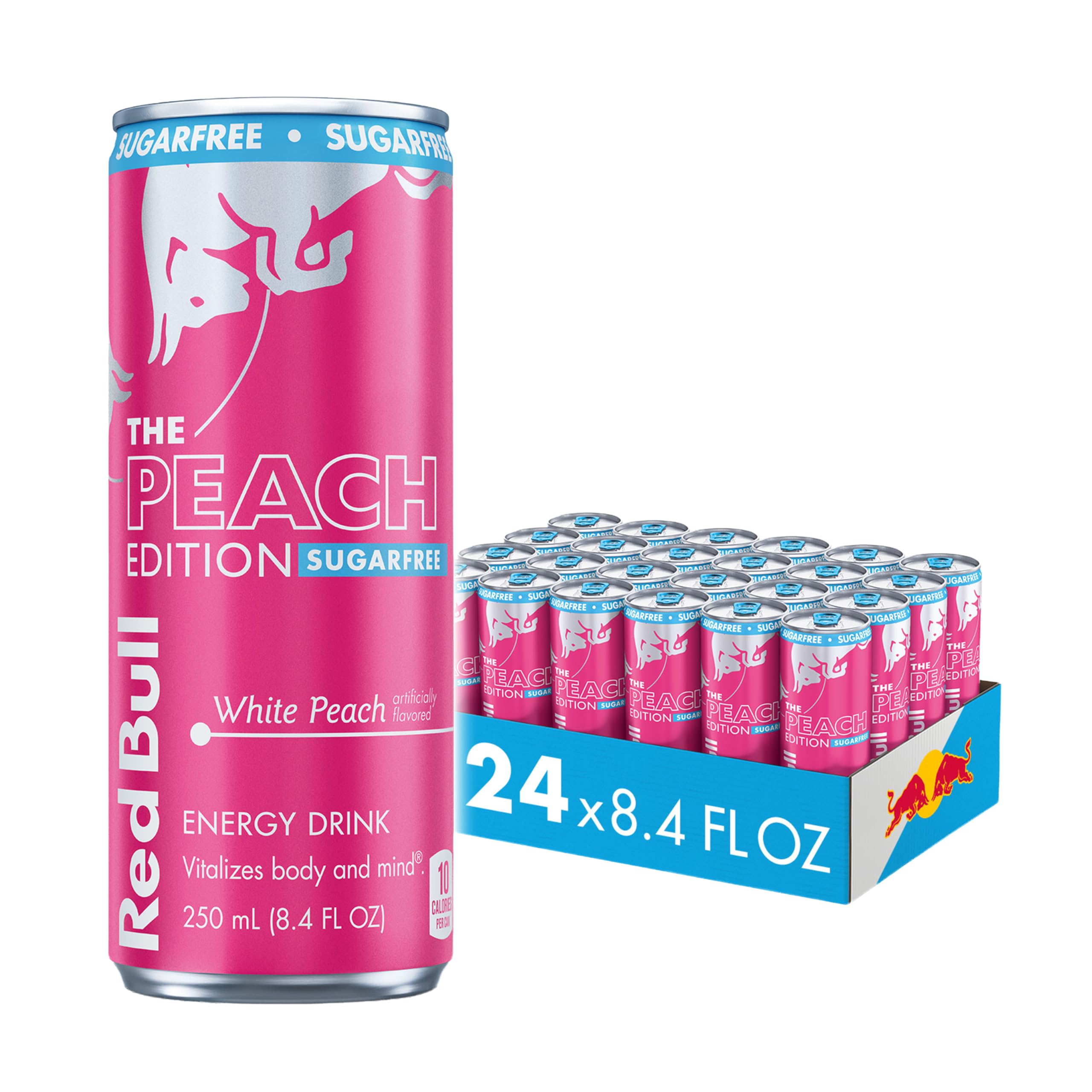 Sugar-Free White Peach Summer Edition Energy Drink, with 80mg Caffeine plus Taurine & B Vitamins, 8.4 Fl Oz, Pack of 24 Cans