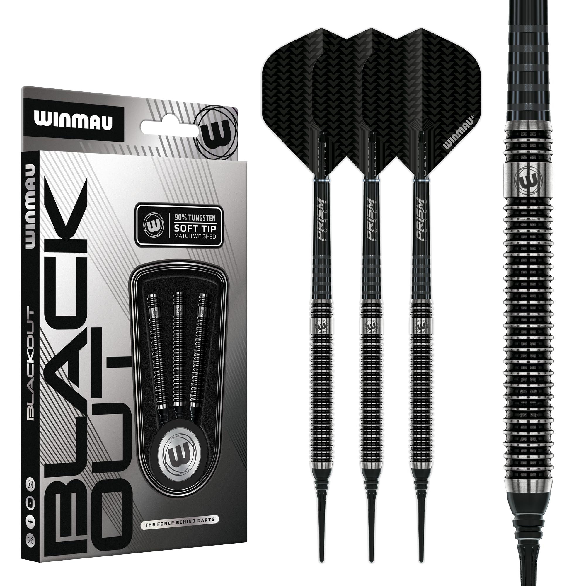 WINMAU Blackout Series 18g Parallel Soft Tip Dart Set | 90% Tungsten Dart - Professional Darts Set with Dart Flights & Shafts โ image 1