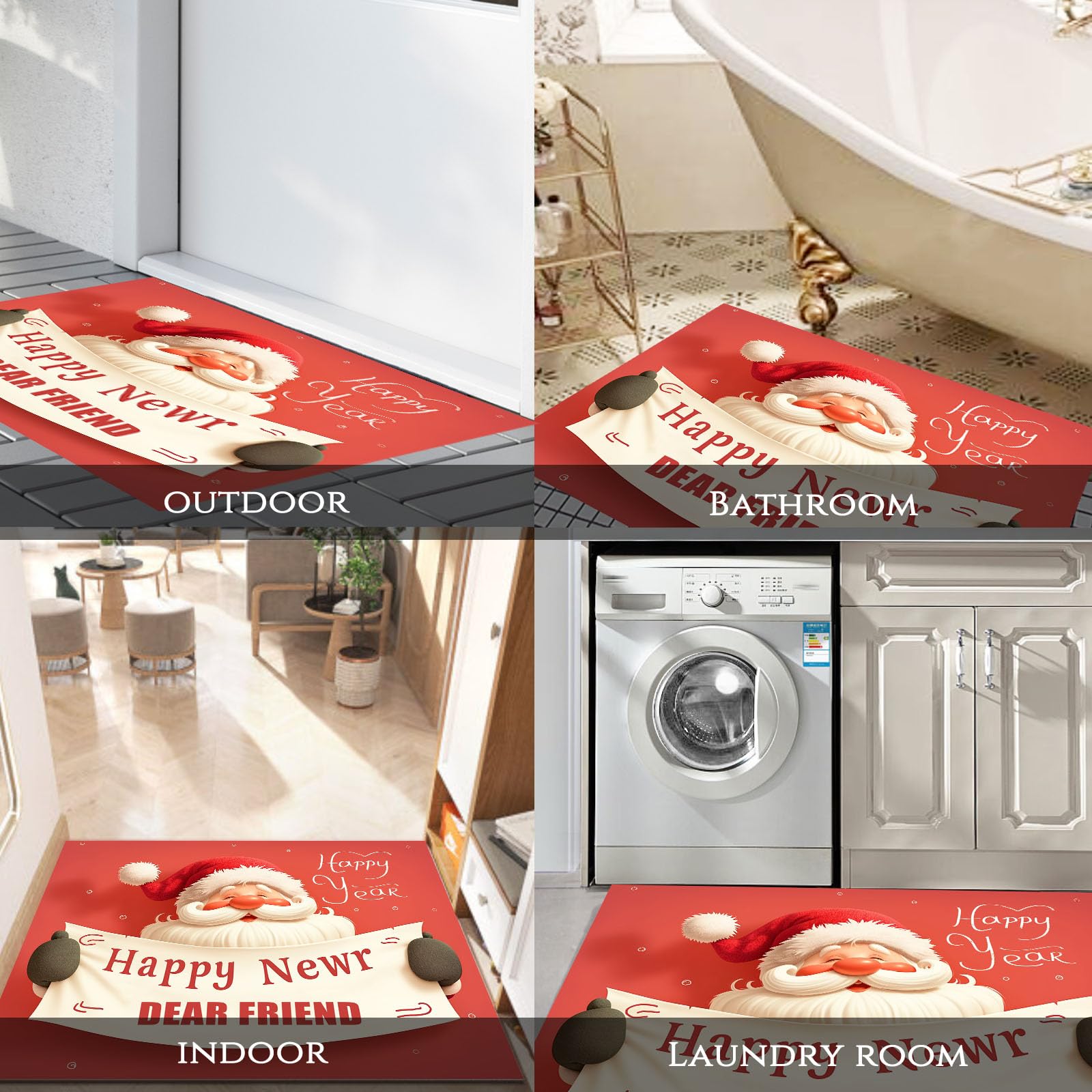 Felpudo de Entrada Casa Papá Noel 90x150cm Alfombra Exterior para Puerta Impermeable, Lavabl Alfombrilla Tema Navideño Antideslizante para Recibidor, Pasillo, Cocina - Rojo