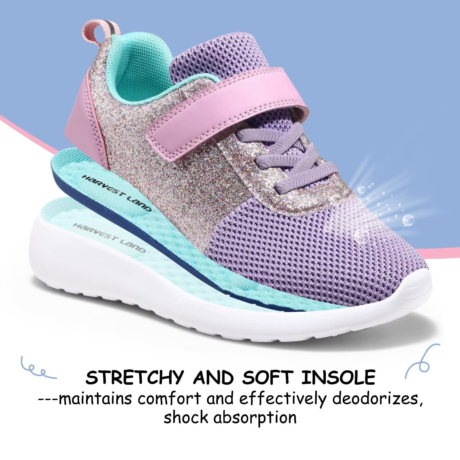 Harvest Land Girls Trainers Kids Athletic Shoes Toddlers Glitter Sneakers Breathable Tennis Running Sports Shoes — view 3
