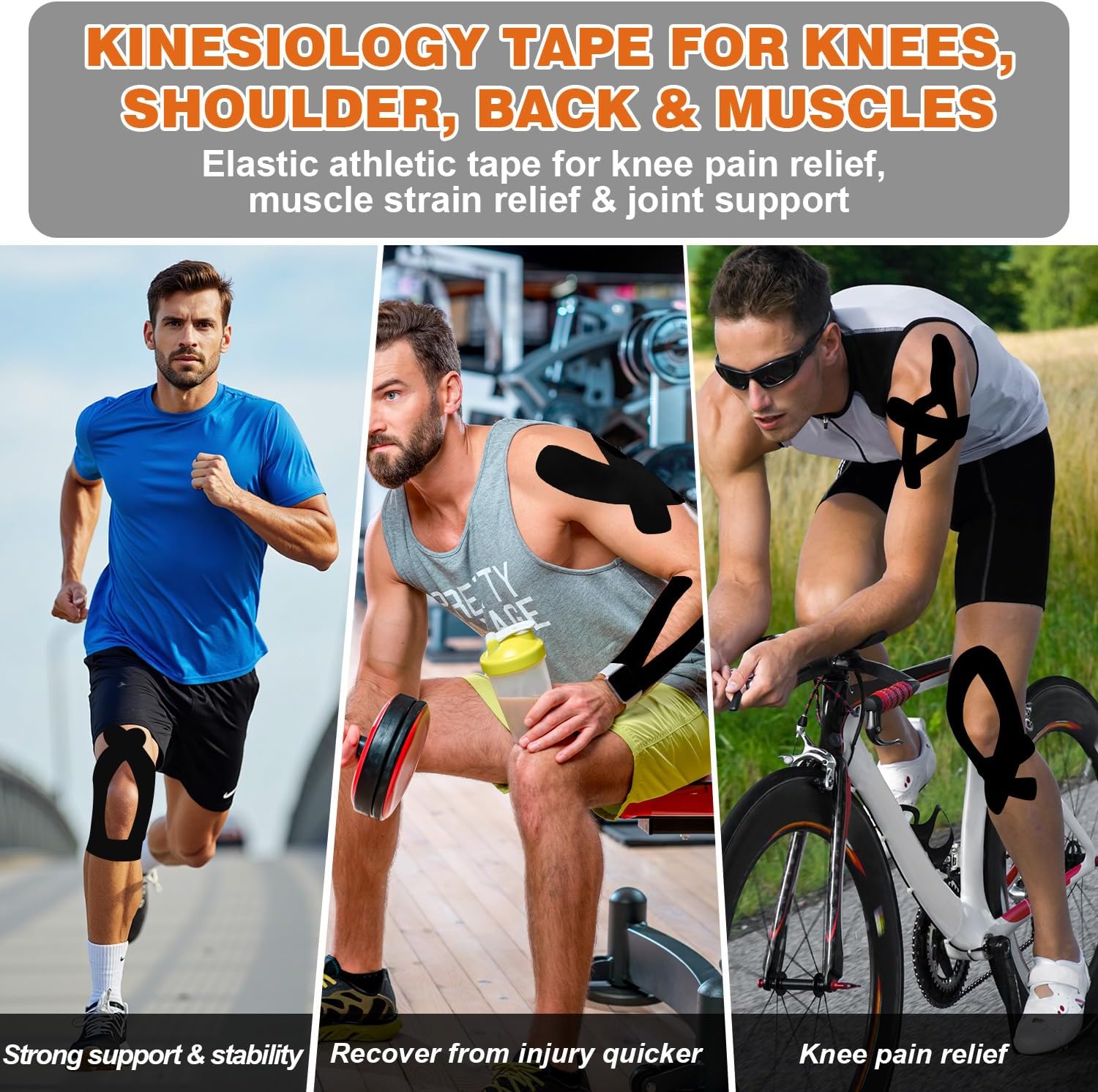 Elastic Kinesiology Tape, 2-Pack, Black | Waterproof, Uncut Roll, Latex Free, Breathable, Professional Grade