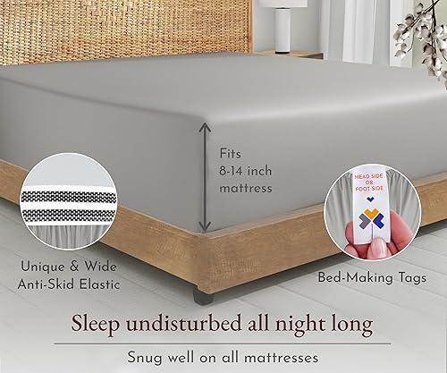 Miniatura 4 de Sábana bajera, 100% de algodón orgánico, tejido de percal, refrescante, ligera, ajustada, fresca, tamaño individual, infantil, color gris claro,