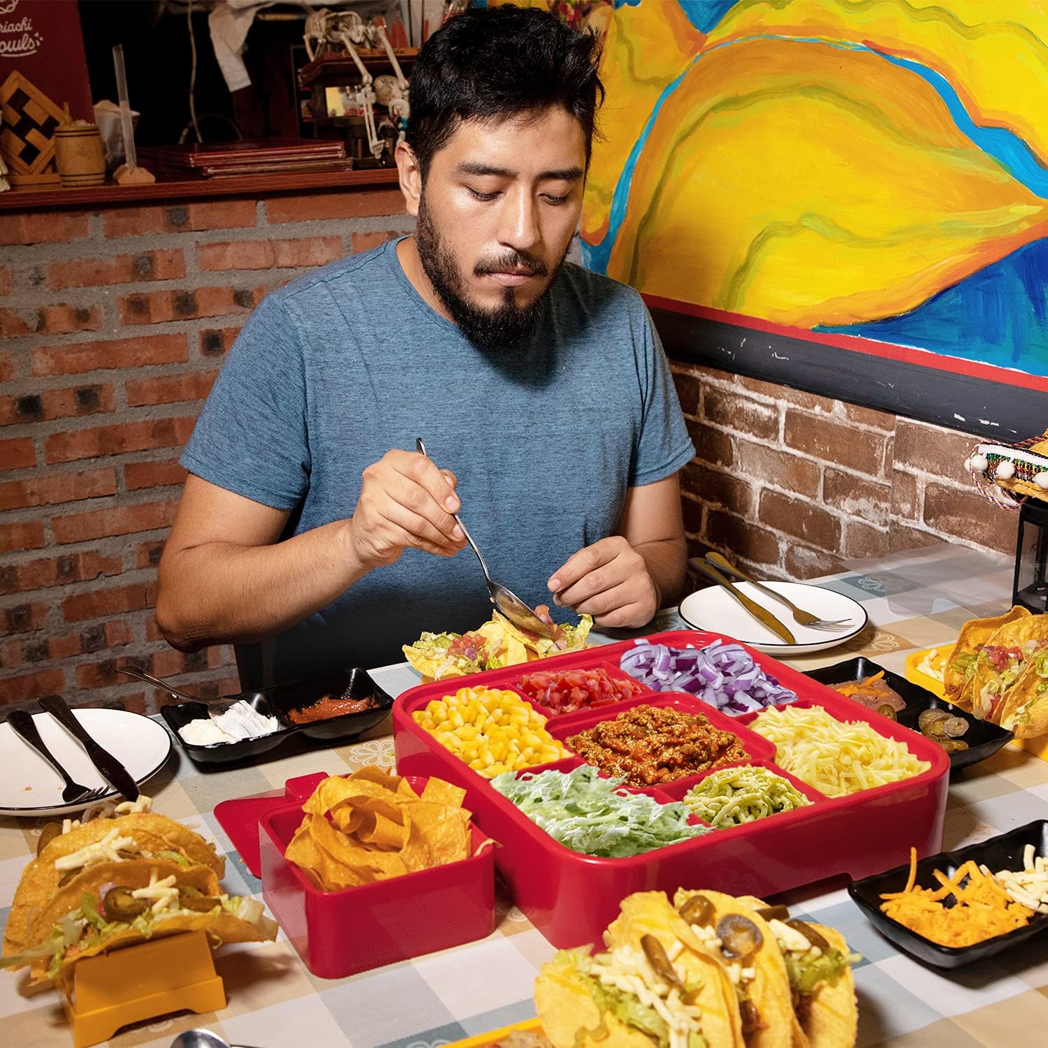 Taco Holder Stand, Taco Bar Serving Set for a Party 4 Taco Holders Nachos Tortilla Taco Serving Platter Stackable Tuesday Kit, Taco Night