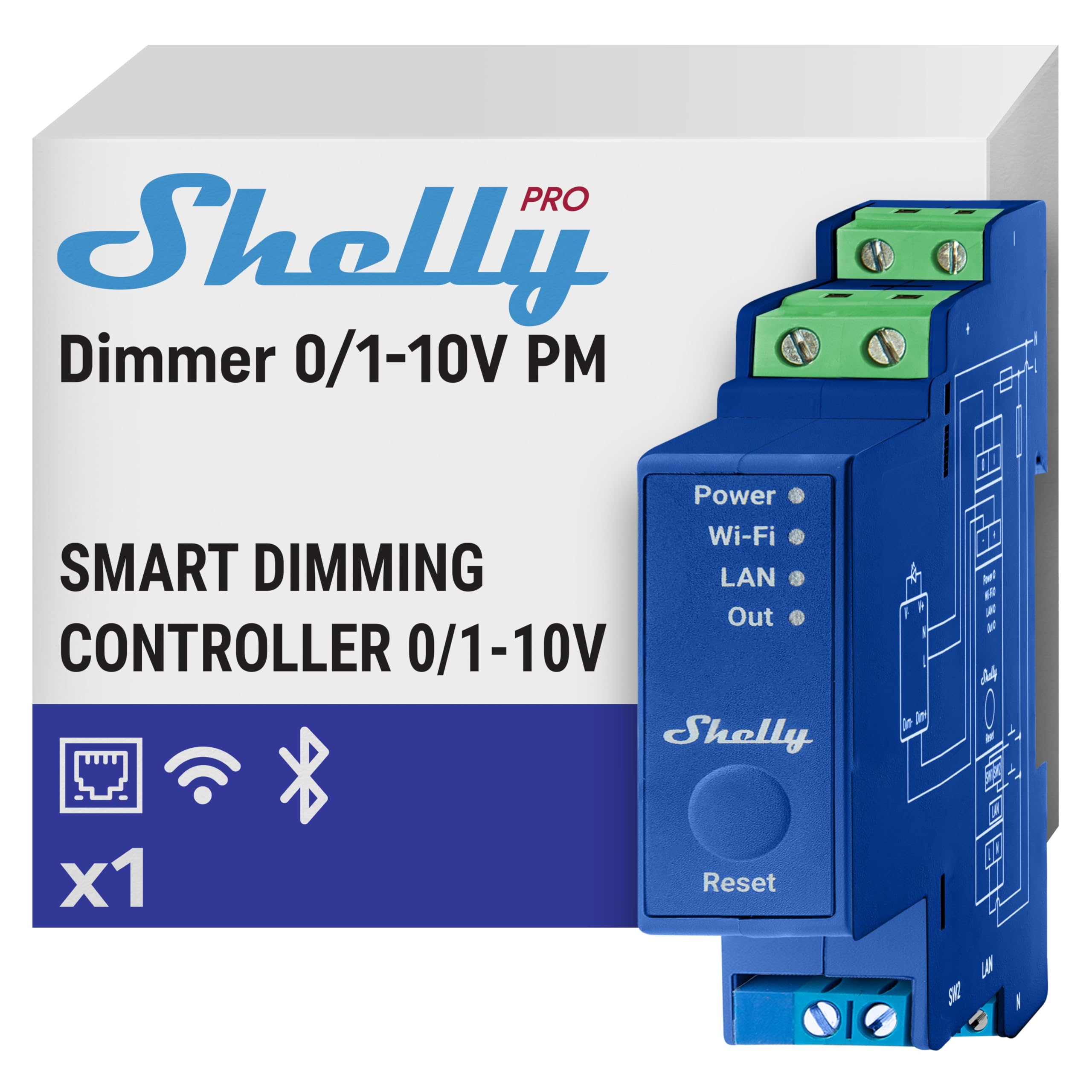 Shelly Shelly Pro Dimmer 0/1-10V PM – Variateur de lumière connecté LED & Halogènes, Gradateur Wi-Fi, LAN sur rail DIN, Mesure consommation d'énergie, Commande vocale & App iOS, Android