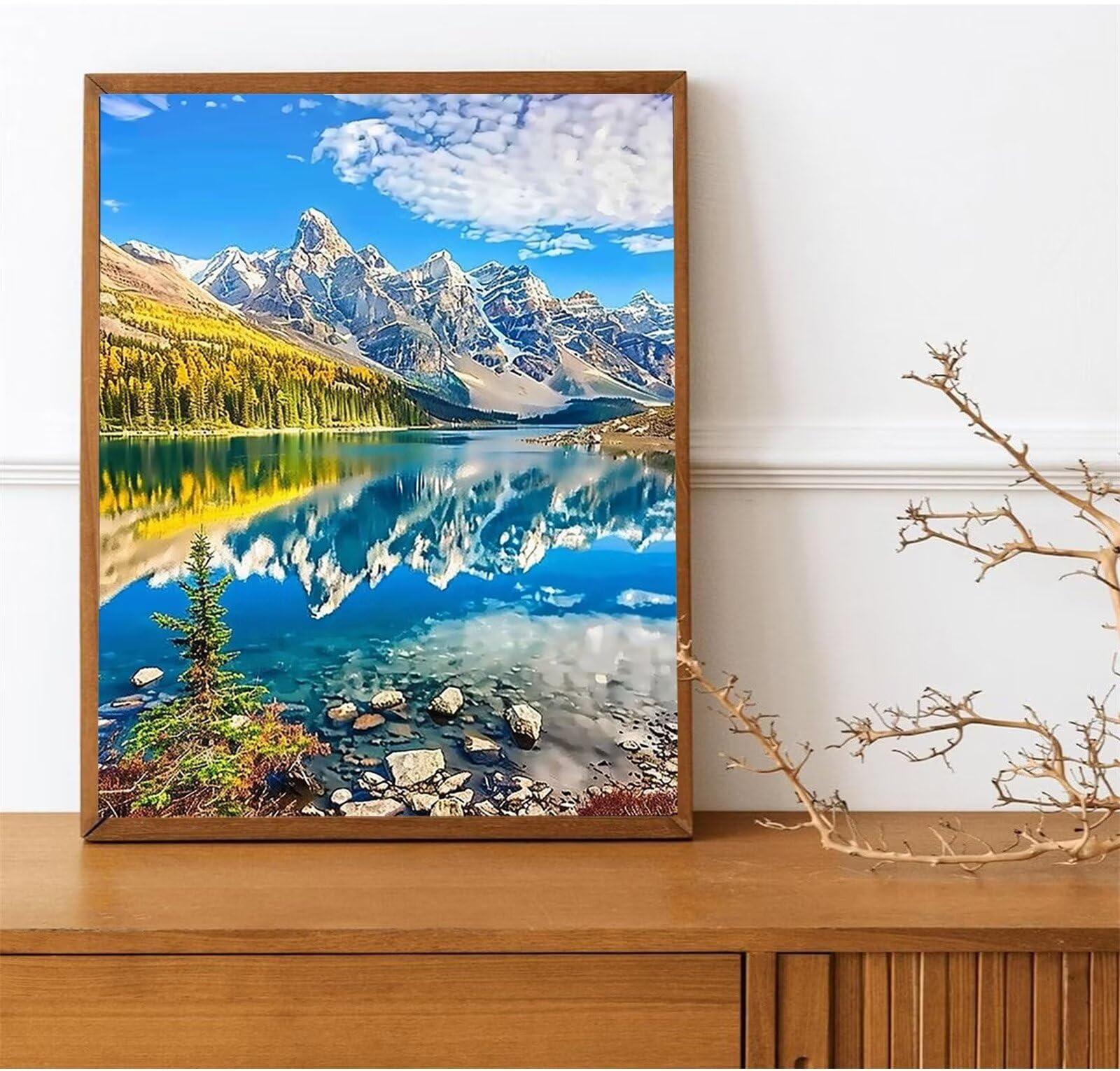 Malen Nach Zahlen Kinder Erwachsene Anfänger, Panorama Malen Nach Zahlen ab 9 10 11 Jahre Mädchen und Junge, Malen Nach Zahlen Kristall 2 Pinsel und Acrylfarben 60x80cm (mit Rahmen)