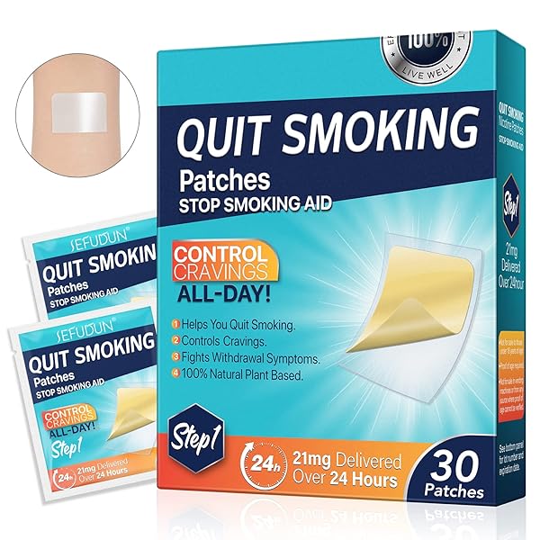 Step 1 Quit Smoking Patches, 21mg Stop Smoking Aids Patches, Helping Quit Patch, Easy & Effective Anti-Stickers, 30 Count Quit Smoking Stickers That Work with 2 Weeks, Anti-Stickers