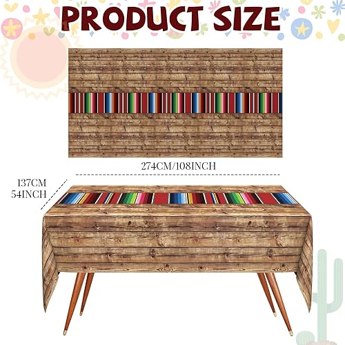 Miniatura 2 de Hosuly Mantel de fiesta mexicana de 54 x 108 pulgadas, mantel de plástico a rayas para decoración de fiesta mexicana
