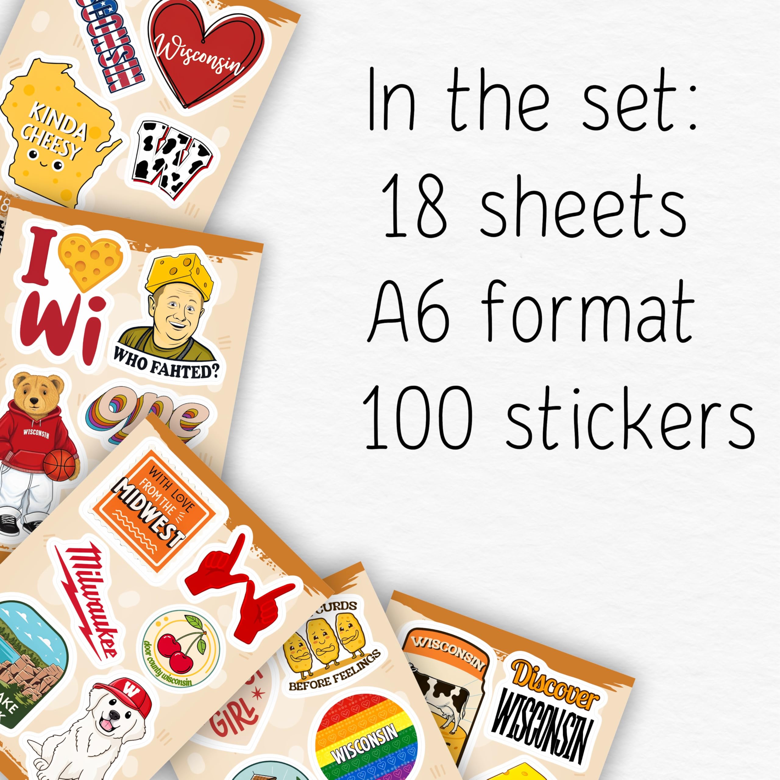100Pcs Wisconsin Stickers and Decals for Water Bottle, Laptops, for Luggage - Wisconsin Gifts, Party Supplies - Gift for Women & Men