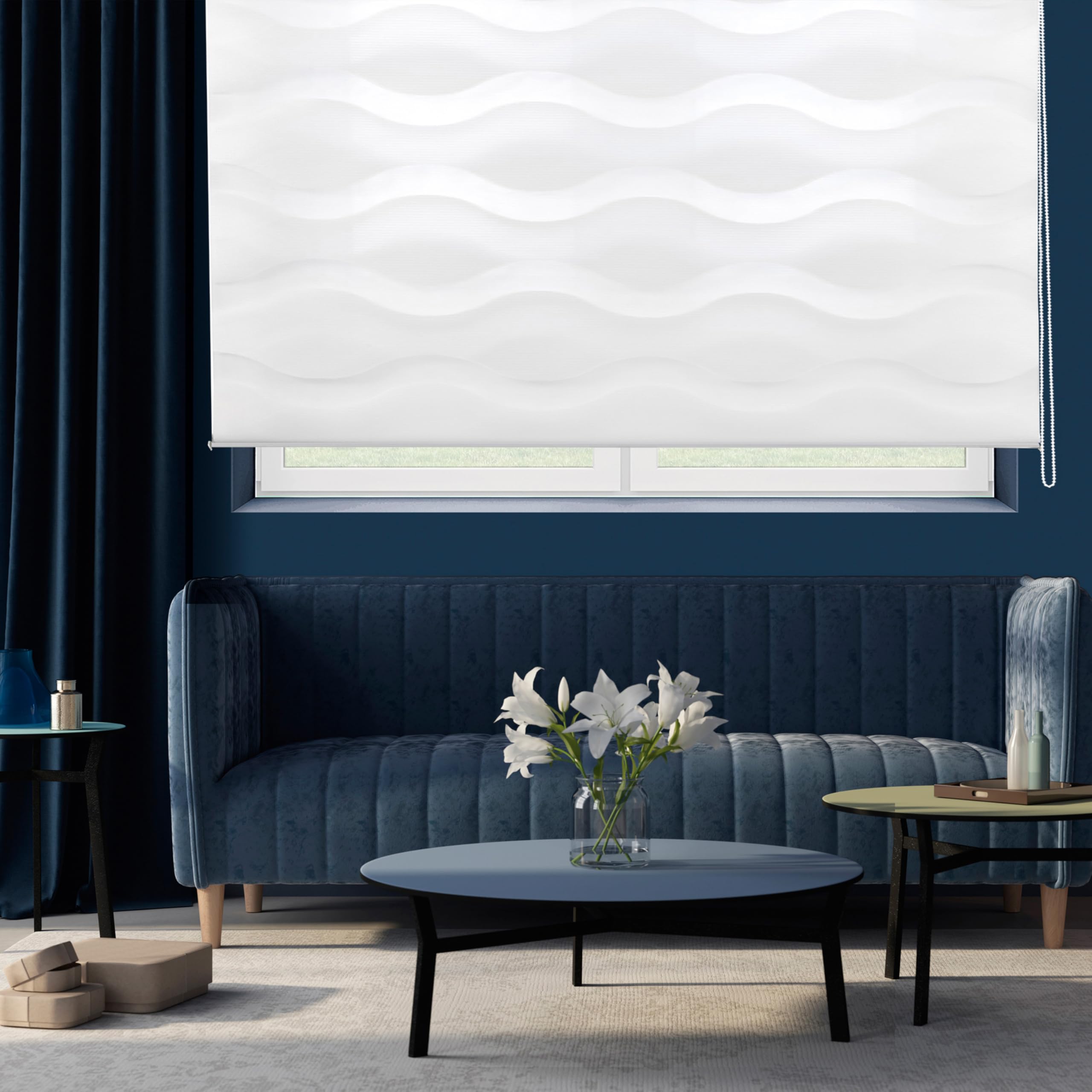 Blindecor Lira Ondas Rollo für Nacht und Tag, Weiß, 80 x 180 cm (B x H), Stoffmaße 77 x 175 cm
