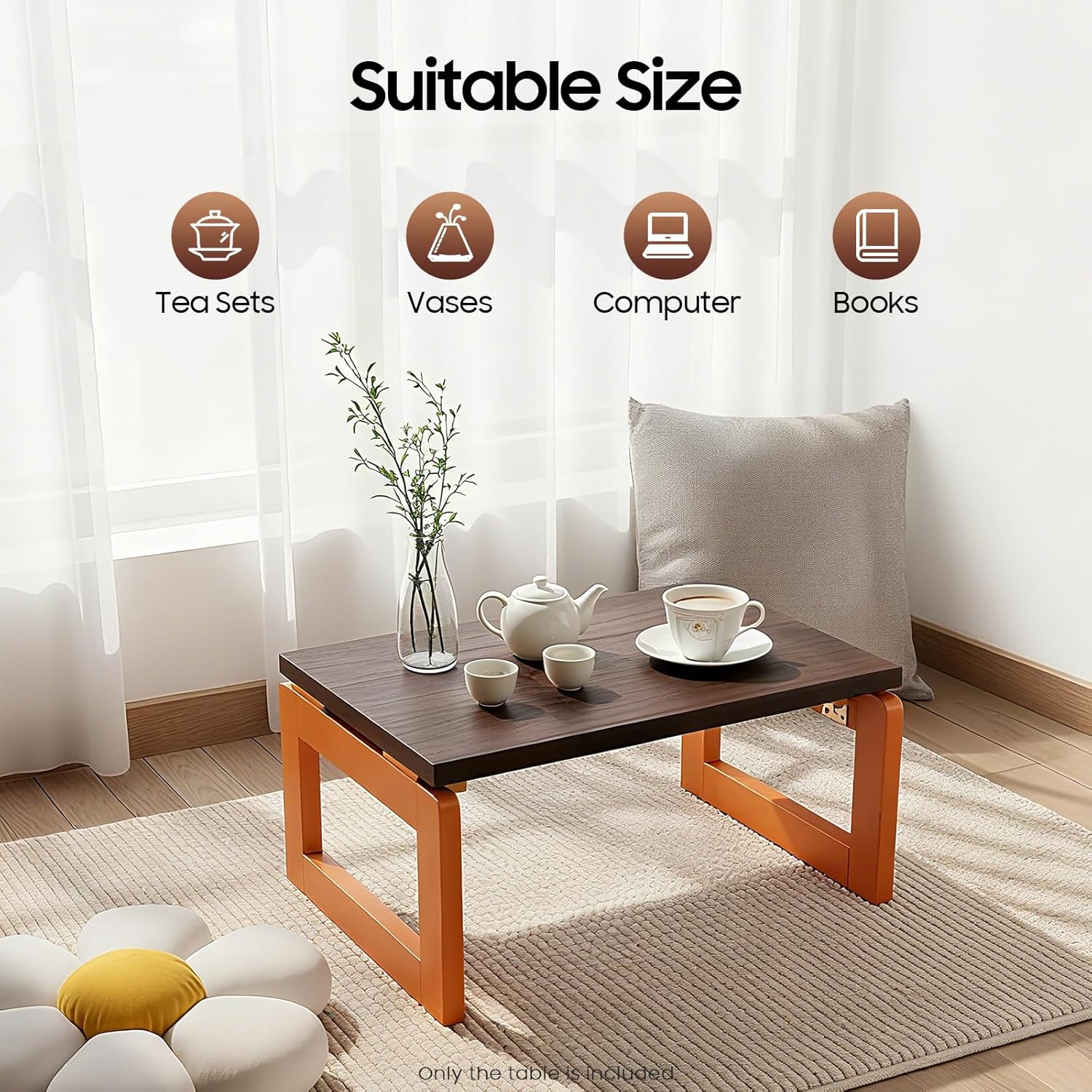Foldable Coffee Table, 23.62 * 15.74 * 11.81in Portable Low Picnic Table Portable Bed Laptop Desk Bed Collapsable Small Coffee Desk for Balconies Bay Windows Bedrooms