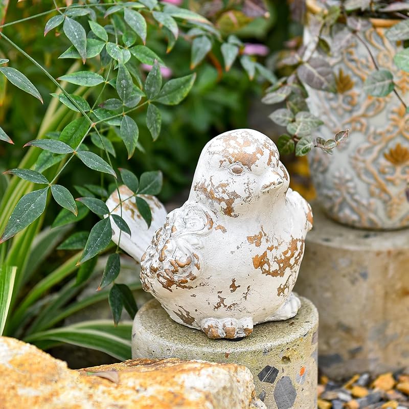 Sungmor Estatua de pájaro de cemento para jardín, figura de animal, decoración interior y exterior | Divertido adorno de escultura de jardín, regalo de jardinería perfecto para exhibición de mesa de paisaje de patio trasero