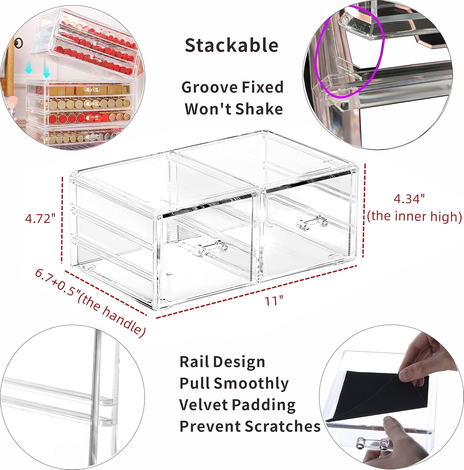 Cq acrylic Stackable Clear Plastic Organizer Drawers Organize Cosmetics and Beauty Skincare Product on a Vanity and Bathroom,Pack of 1 : Home & Kitchen