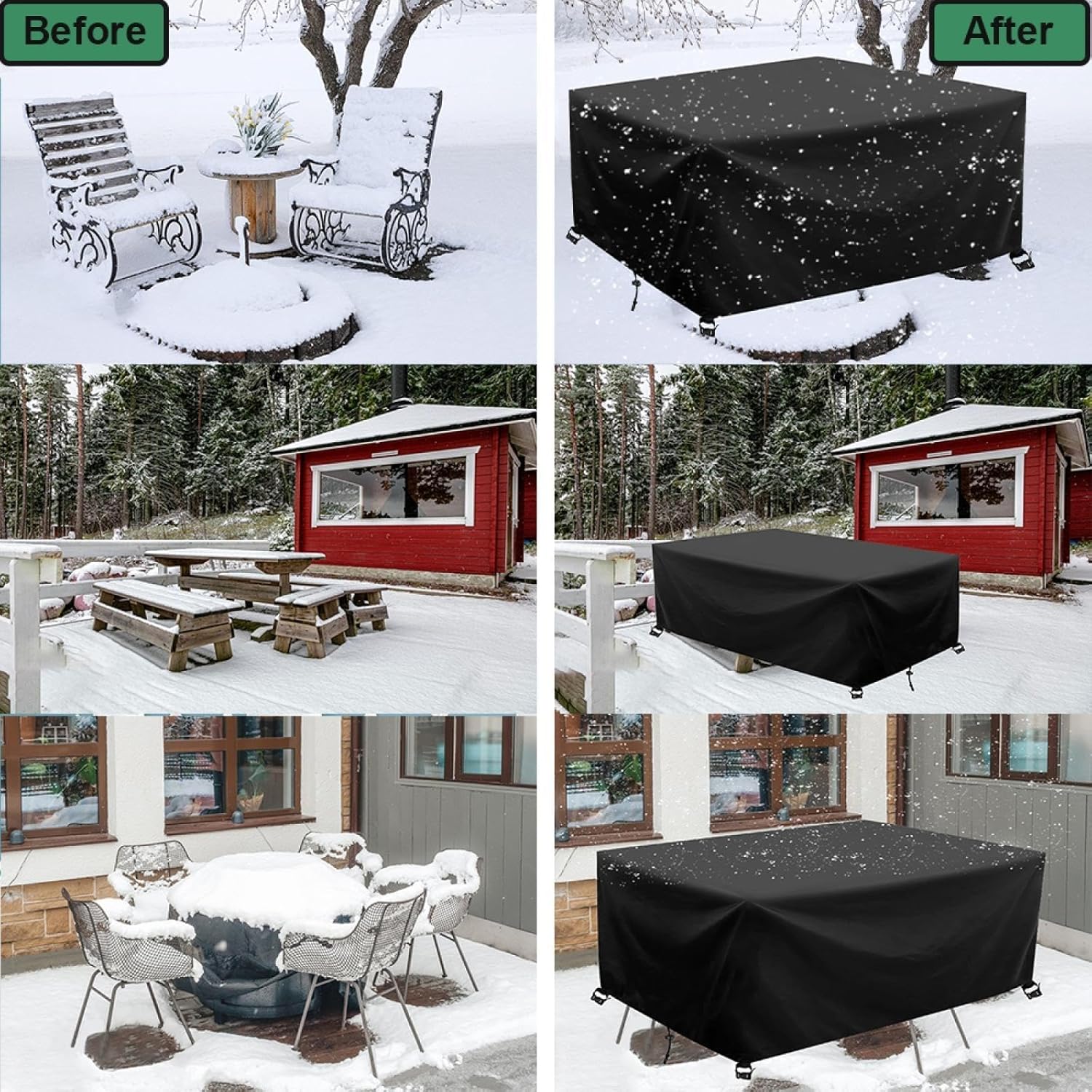 Patio Furniture Covers 110" Lx32 Wx30 H Waterproof Outdoor Sectional Sofa Set, Heavy Duty Rectangle Garden Lawn Table and Chair Set Covers, UV Proof Wind Proof Snow Resistant in Winter, Black