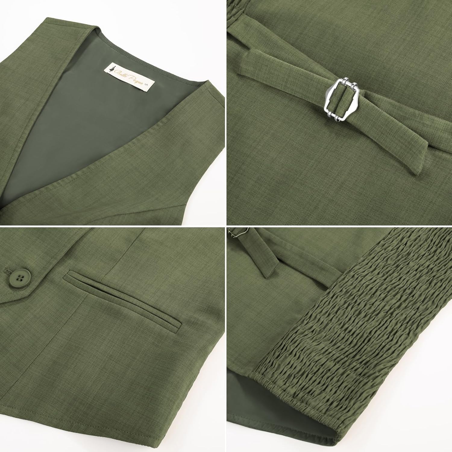 Belle Poque Vest Tops for Women 2026 trendy Sleeveless V-Neck Double Breasted Work Suit Waistcoat Vests with 2 Pockets - Image 5