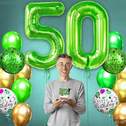 Miniatura 7 de KatchOn, Globo grande de color verde claro del número 50, 40 pulgadas, globo verde Mylar con número 50, decoraciones de cumpleaños 50 para hombres,