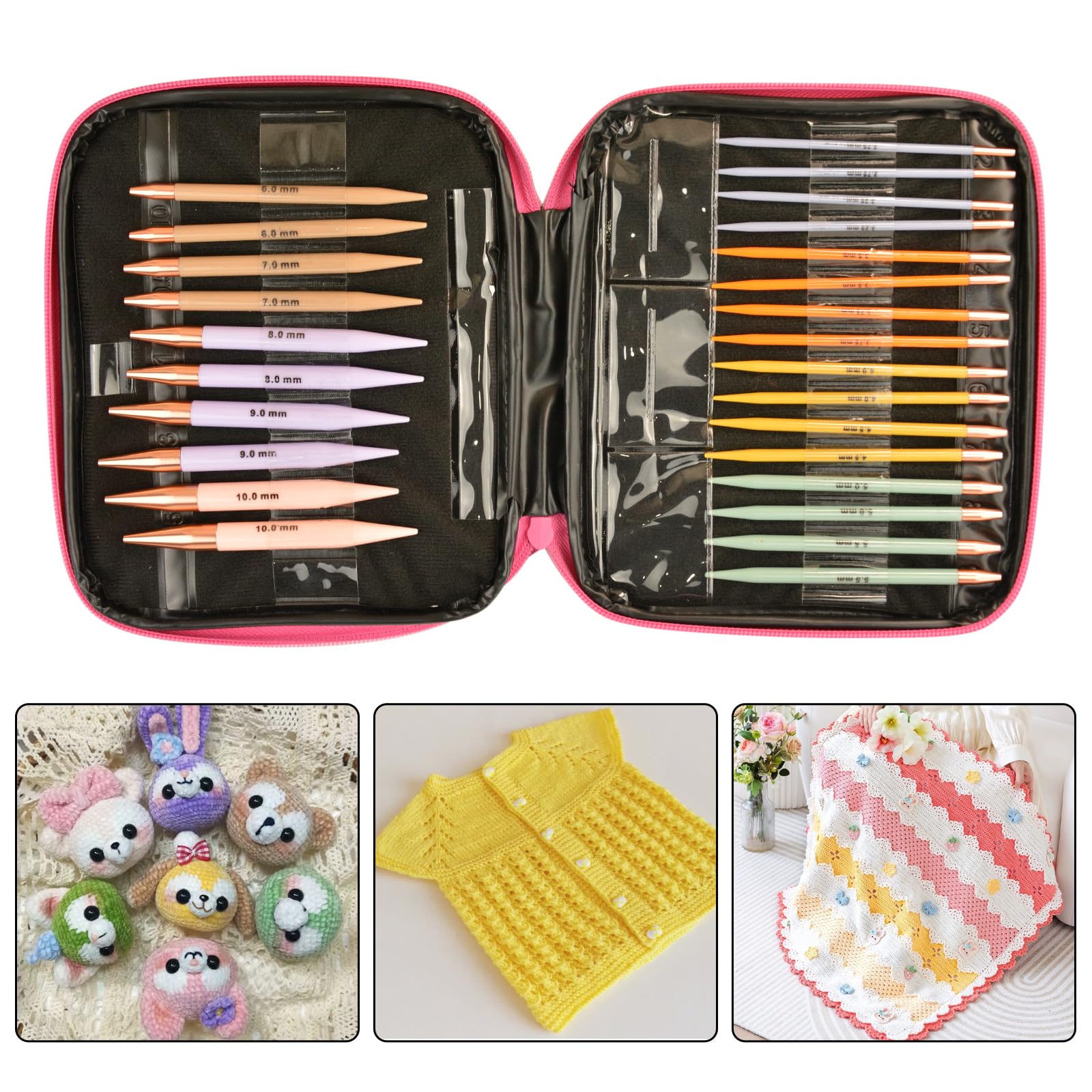 13 Paar Stricknadeln Set, Aluminium Auswechselbare Rundstricknadeln Set mit ergonomischen Griffen 2,75-10 mm, Abnehmbare Kreisförmige Austauschbare Stricknadeln für handgefertigtes DIY-Stricken