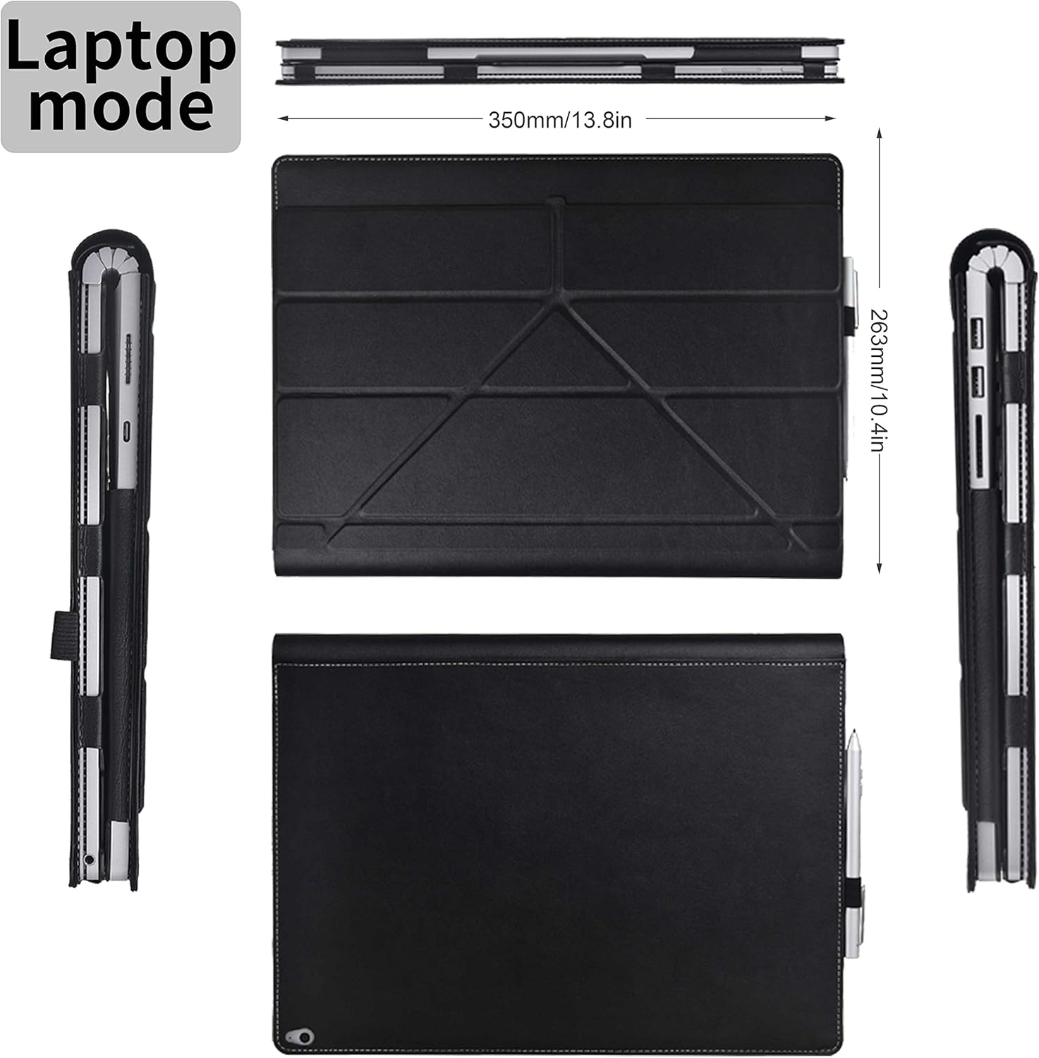 Laptop Cover Case for Microsoft Surface Book 3 15 inch/Surface Book 2 15", Premium PU Leather Detachable Protective Flip Folio Case, Two Ways to use (for surfacebook 2/3 15 inch, Black)