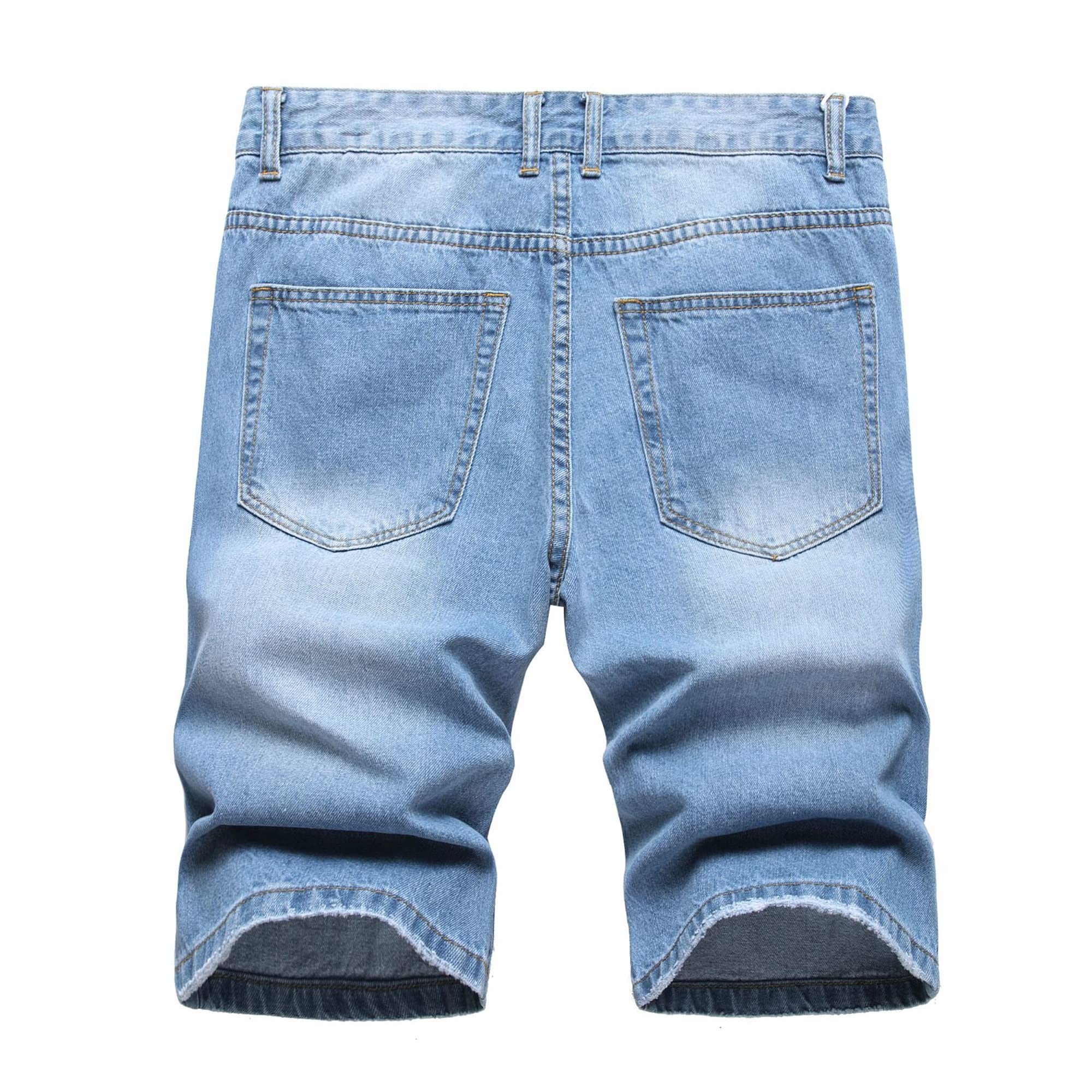 Men's Tear Casual Short Jeans Classic Fit Ripped Jean Shorts Unisex Hot Jeans Big and Tall (Light Blue,Small)