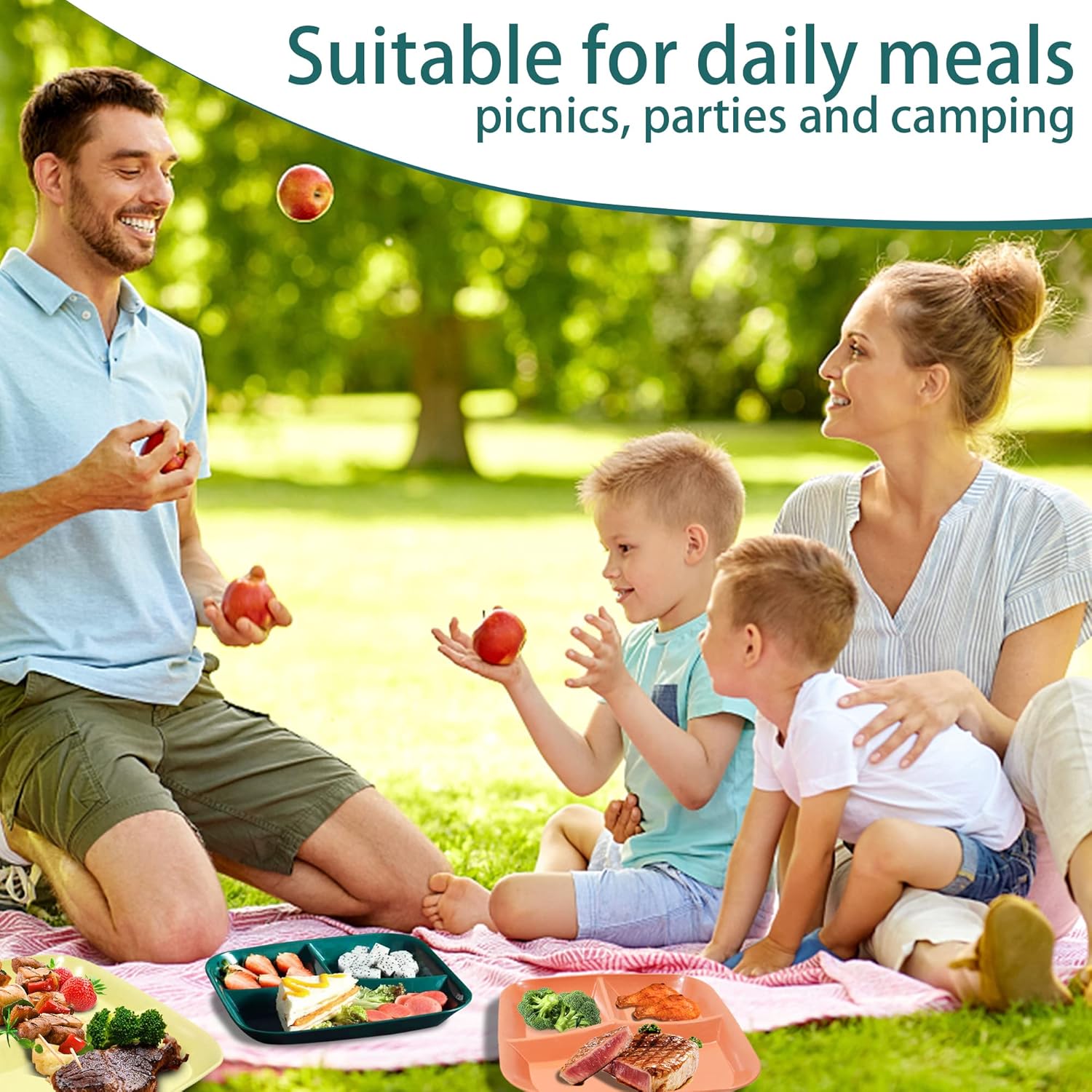 DYB DONGYONGBAO Wheat Straw Divided Plates For Adults & Kids, 10 Inch Square, Reusable Compartment Plates, Microwave & Dishwasher Safe (5 Pcs) - Image 6