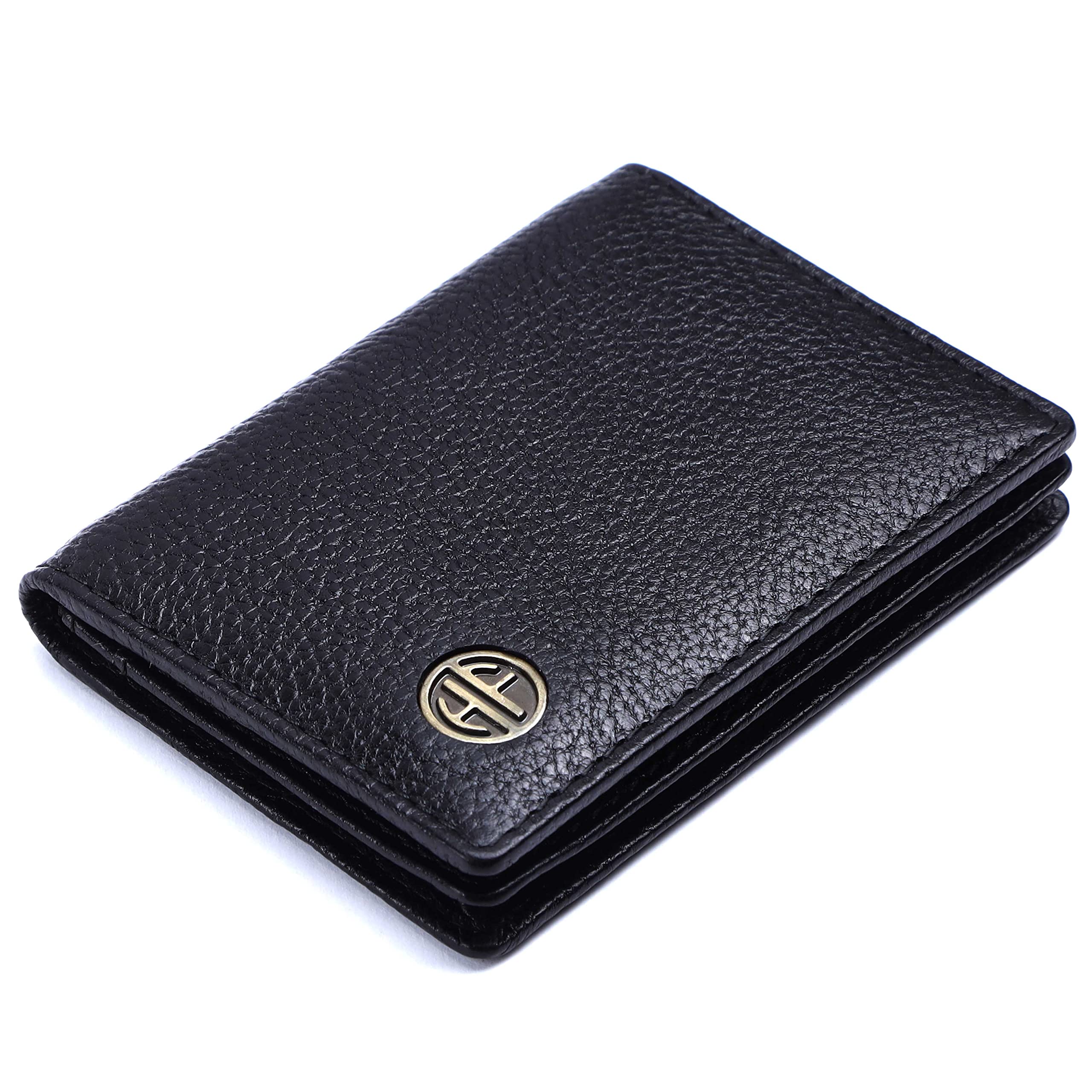 HAMMONDS FLYCATCHERGenuine Leather Card Holder for Men and Women, Black | RFID Protected Leather Card Holder Wallet for Men| Card Wallet Upto 8 Credit Cards/Debit Cards- Slim Bi-Fold Card Holder,
