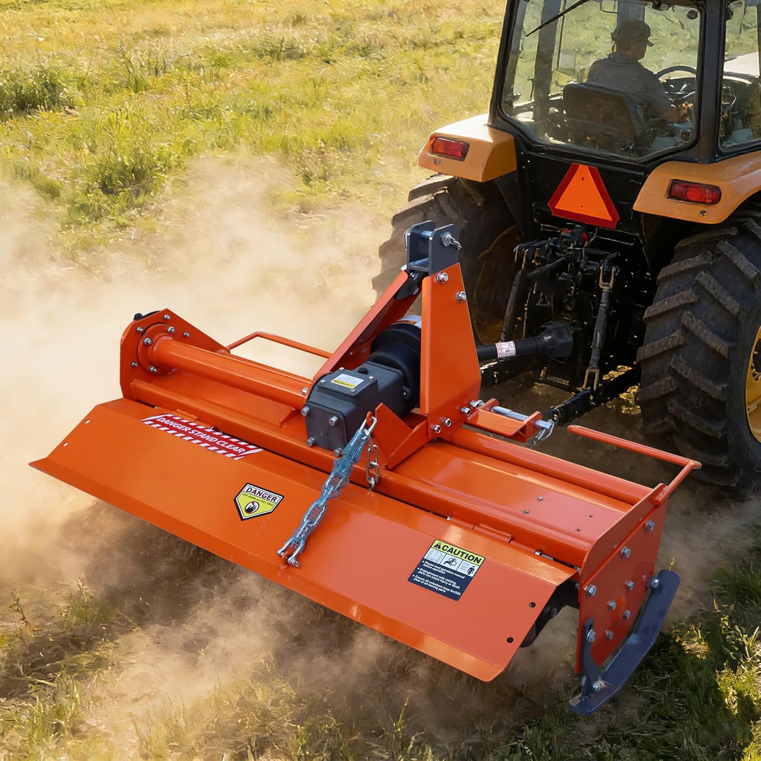 53 Inch 3 Point Rotary Tiller Attachment, PTO Driven Category 1 Tractor Tiller Cultivator for Soil, Preparation with 540 RPM Gearbox, Replaceable L-Shaped Tines, 5" Working Depth