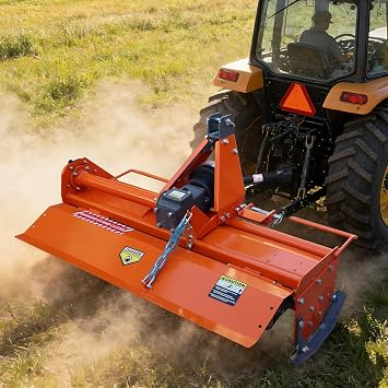 3-Point 45" Rotary Tiller Attachment for Cat 1 Tractor, 540 RPM PTO Gearbox, 3-Speed Adjustable Depth up to 3/4/5 Inches, with Replaceable L-Shaped Tines & Side Sprocket Drive
